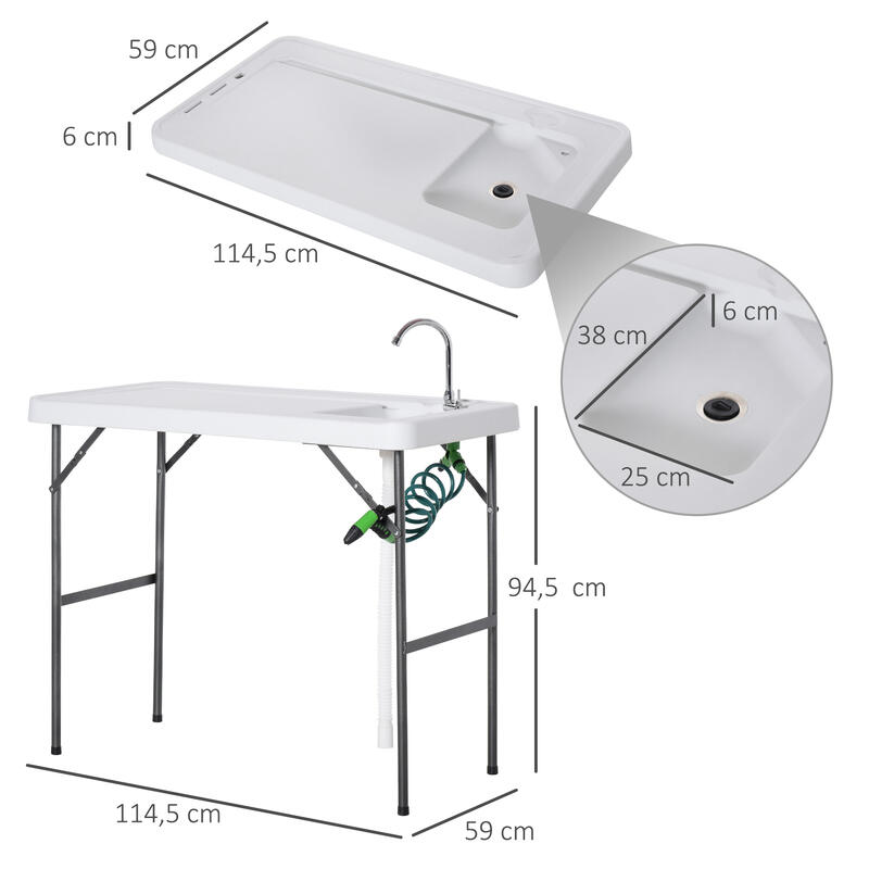 Mesa Plegable de Picnic Outsunny 114.5x59x94.5 cm Blanco