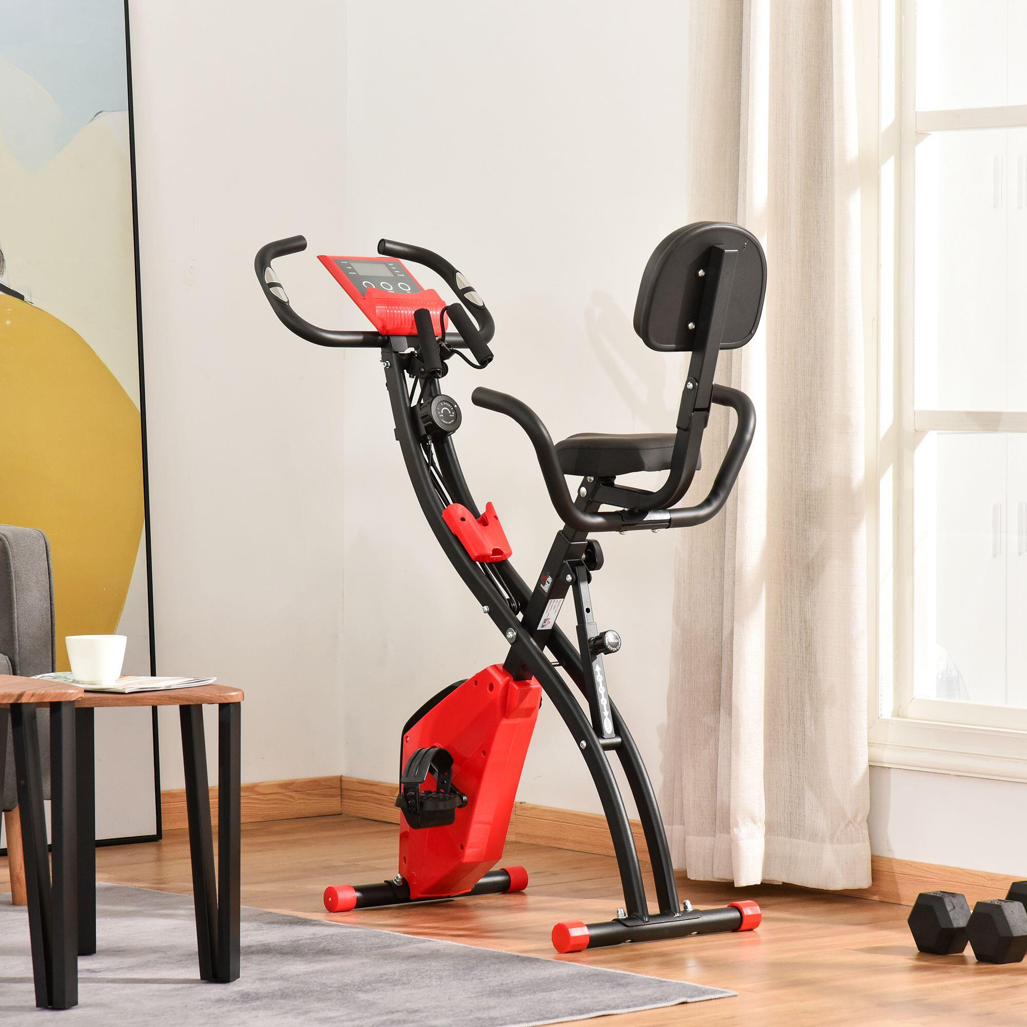HOMCOM Cyclette Pieghevole 2 in1 con Elastici per Braccia e Resistenza 8 Livelli 2/8