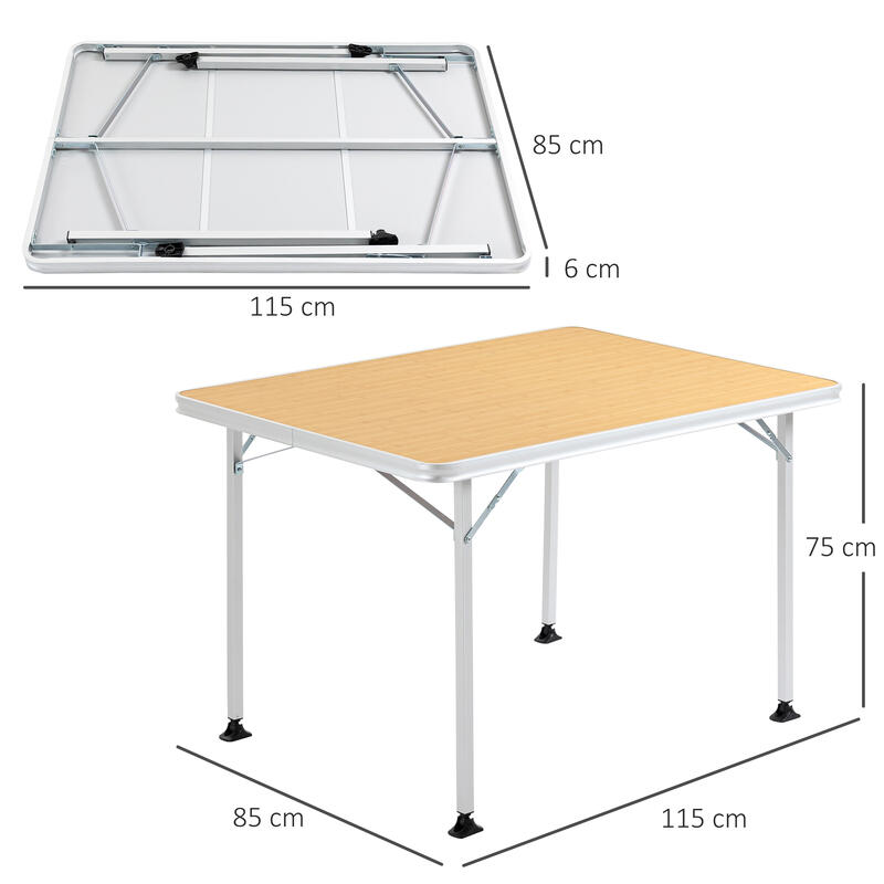 Mesa Exterior Dobrável 115x85x75 cm Cor de madeira natural Outsunny