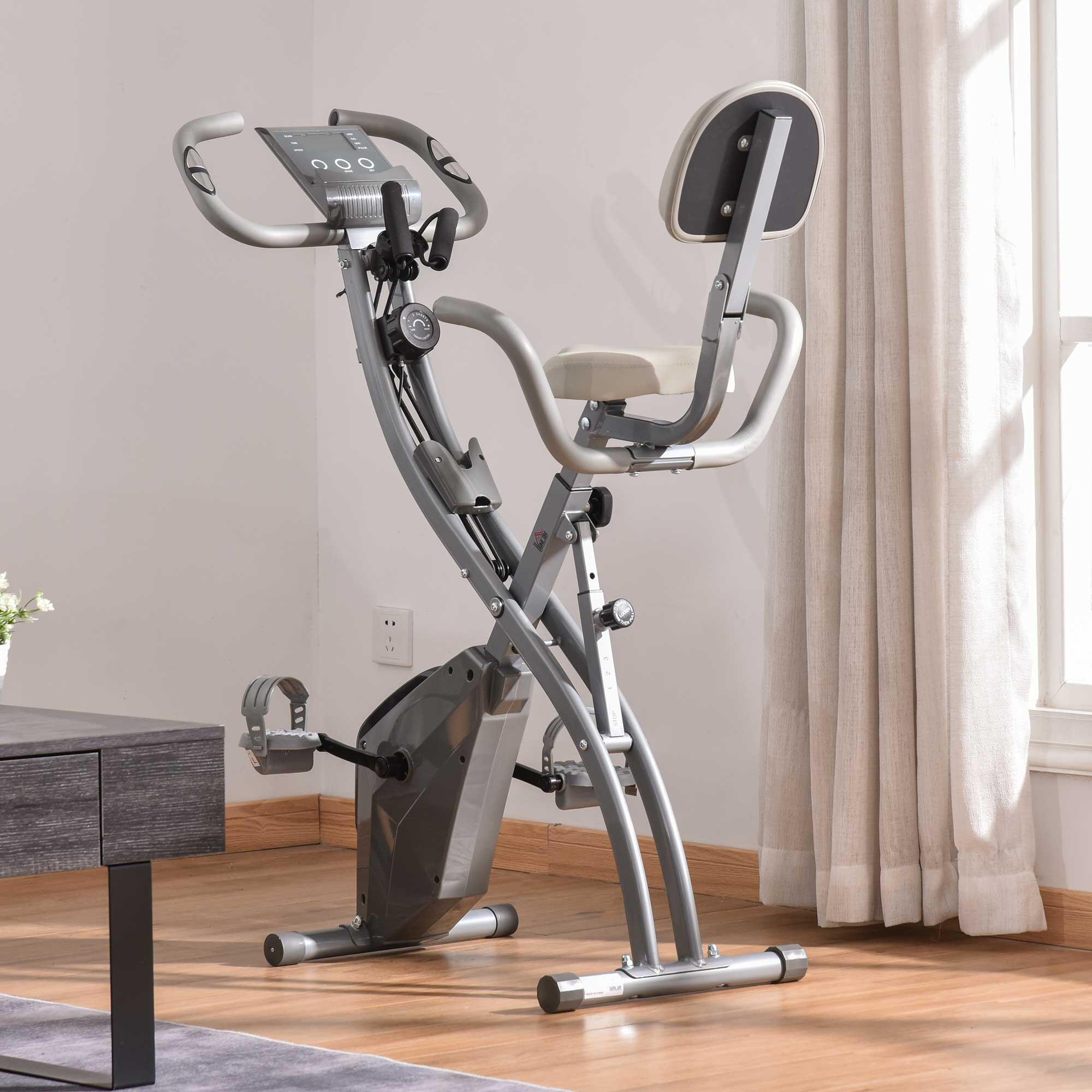 HOMCOM Cyclette Pieghevole 2 in1 con Elastici per Braccia e Resistenza 8 Livelli 2/8