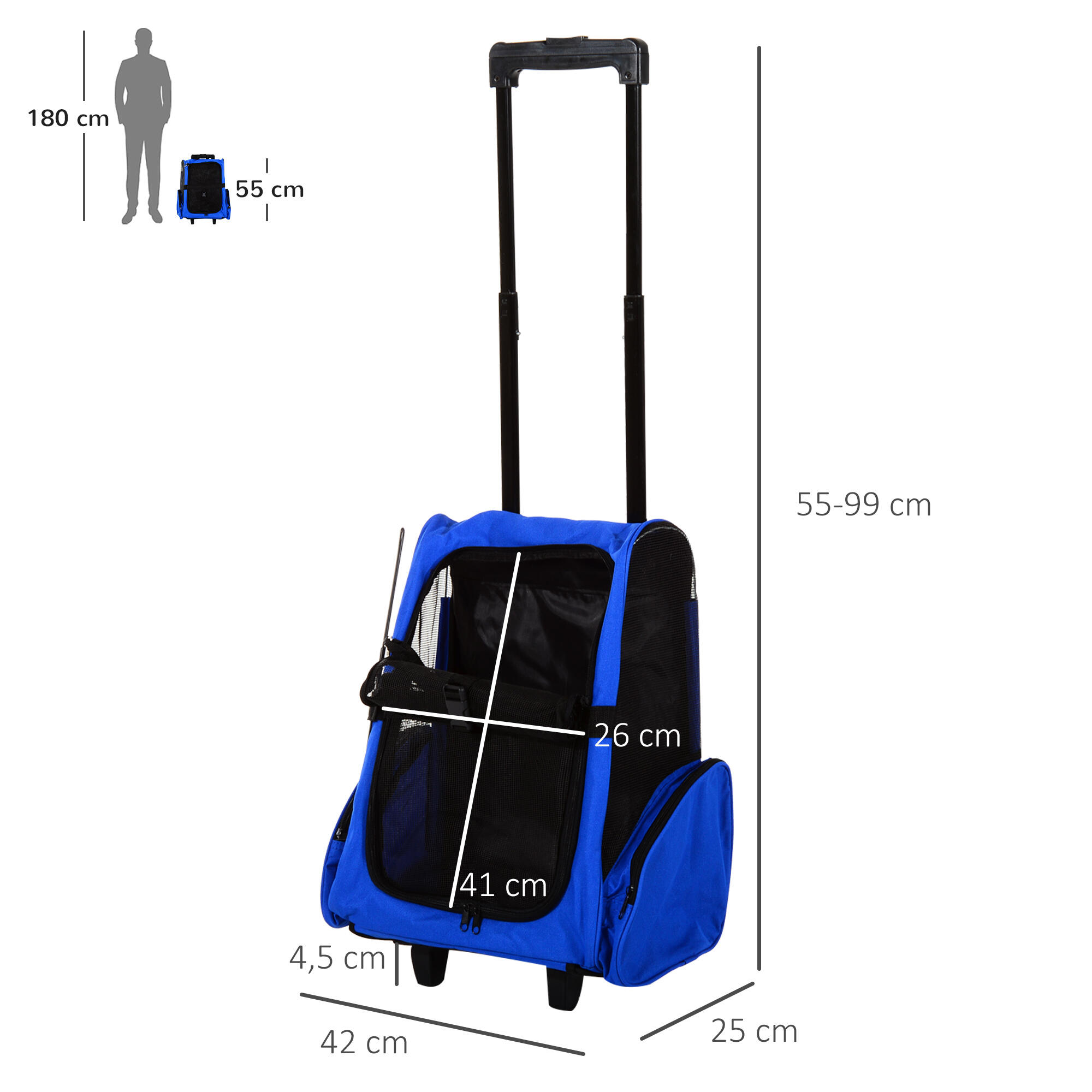 Transportadora Animais de Estimação 42x25x55cm Azul PawHut 3/7