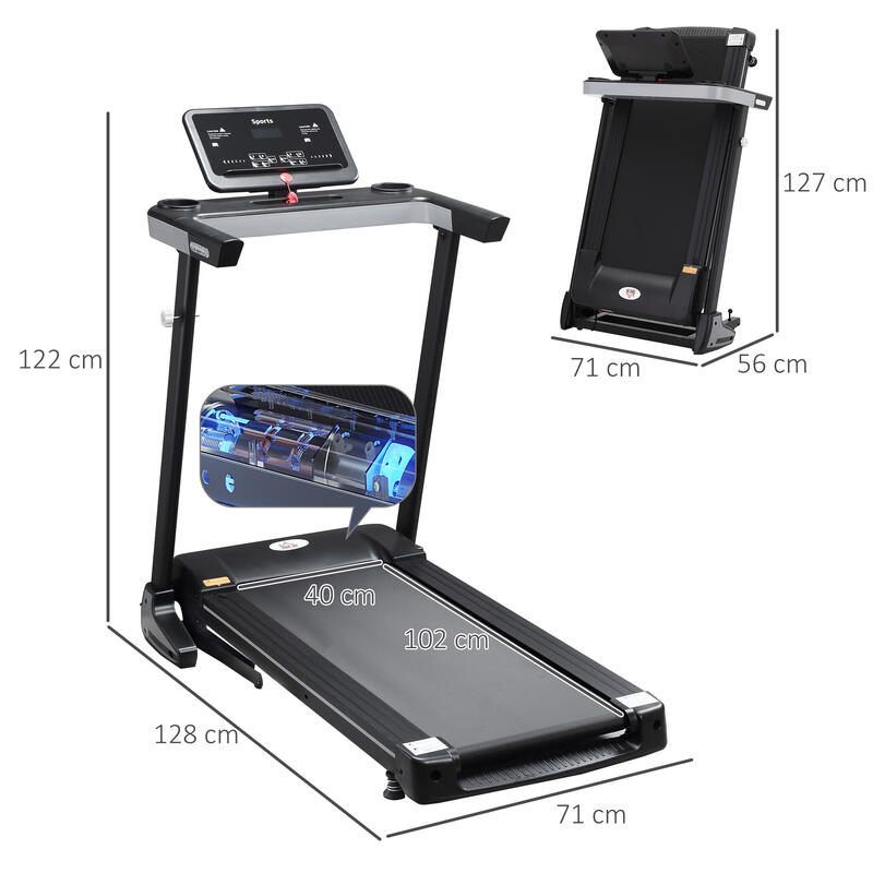 HOMCOM Tapis Roulant Elettrico Pieghevole per Fitness con LCD e Portabicchieri