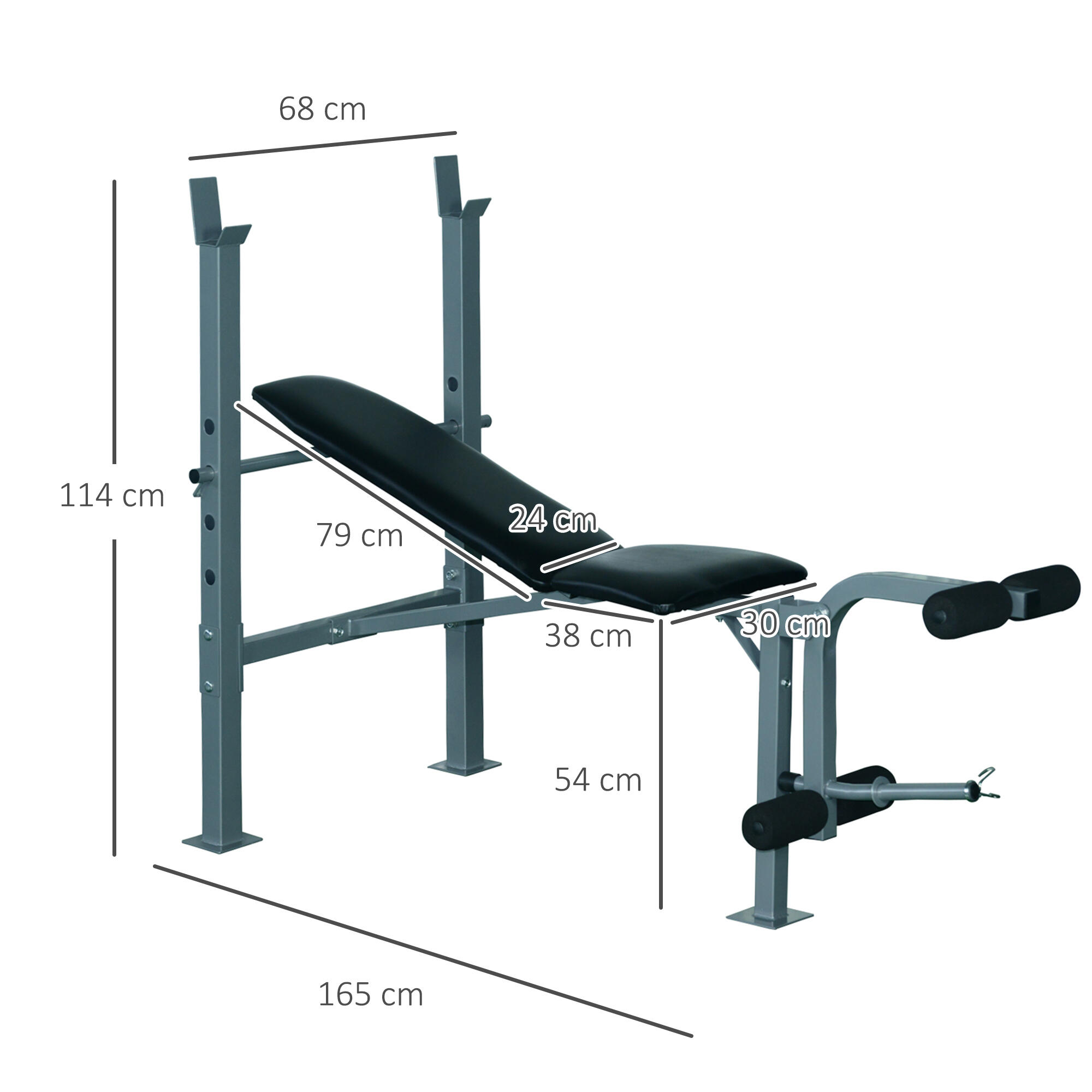 Banco de Musculação 165x68x114cm Preto HOMCOM 3/7