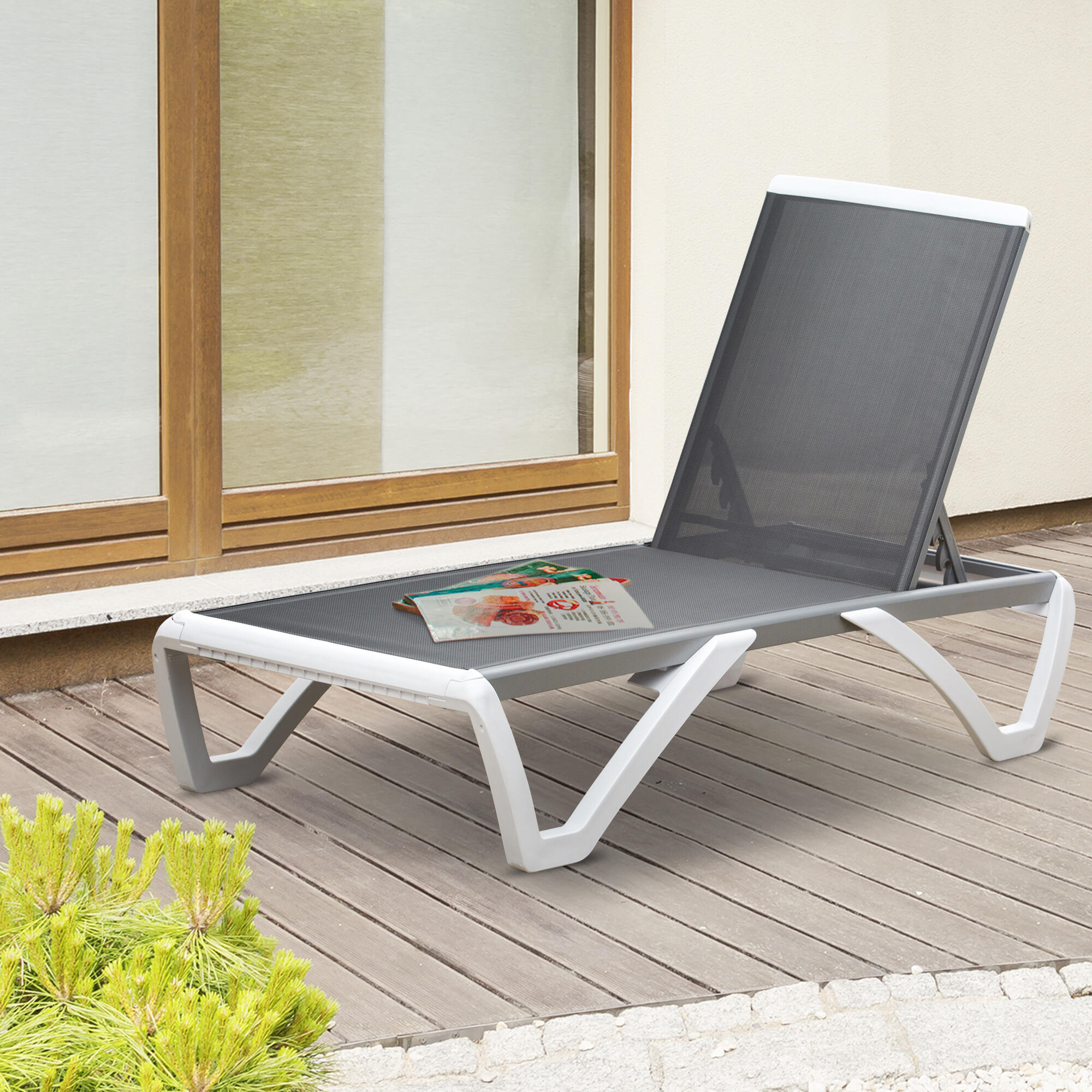 Outsunny Lettino Prendisole con Schienale Reclinabile su 5 Livelli e Rotelle 2/7