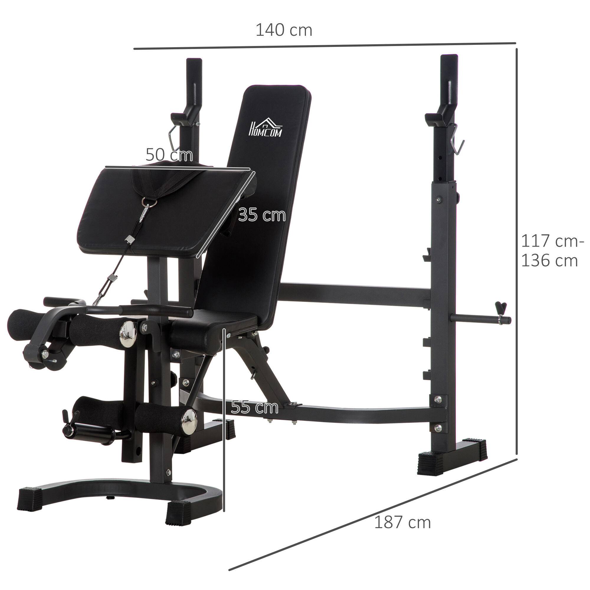 Banco de Musculación HOMCOM 187x140x136 cm Negro 3/7