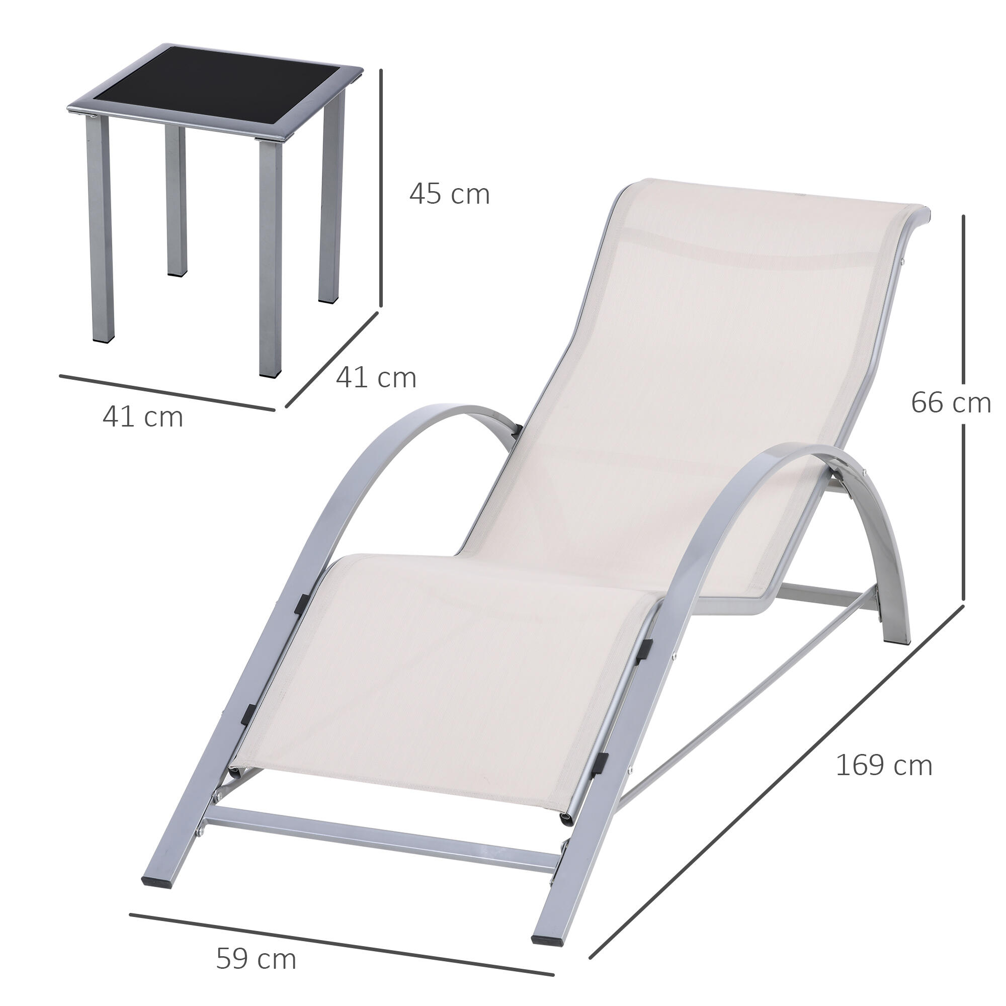 Juego de 2 Tumbonas y Mesa de camping Outsunny 59x169x66 cm Beige 3/7
