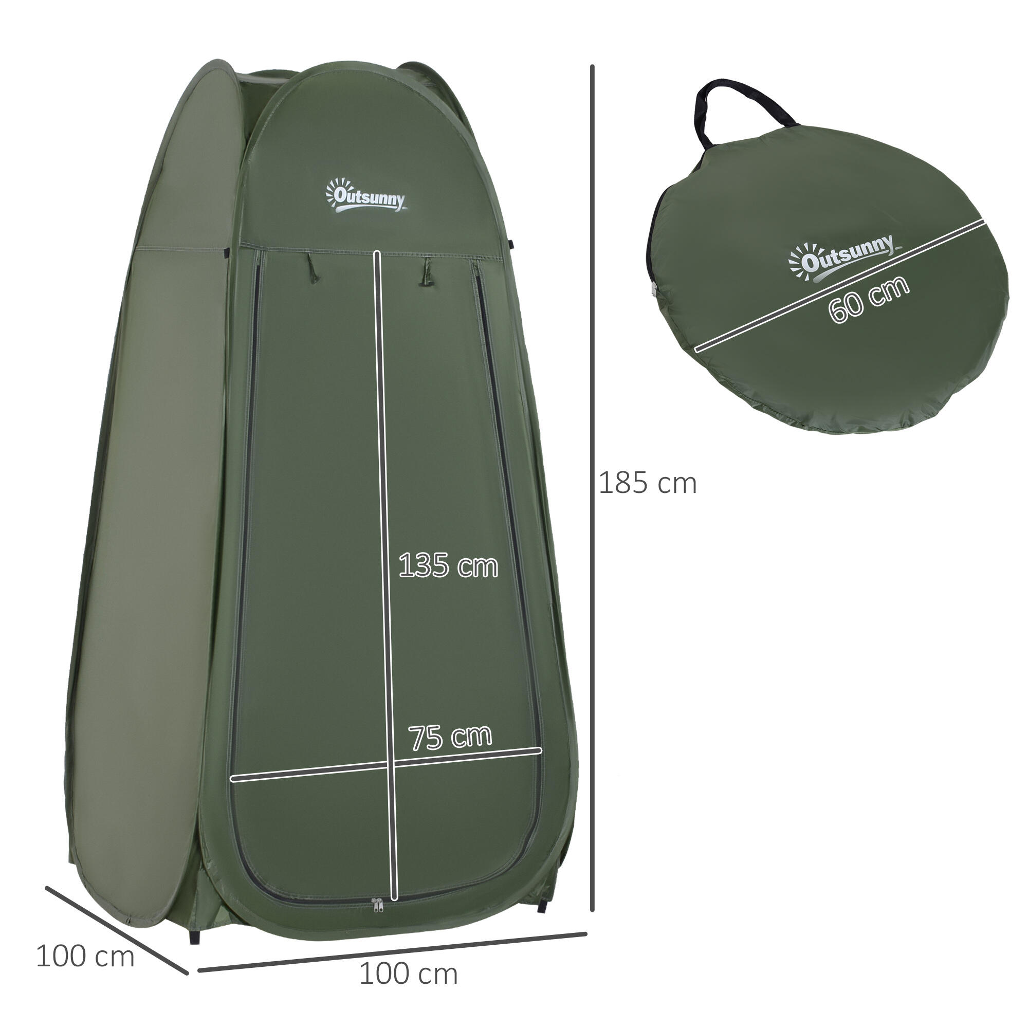 Cabine de duche Portátil para campismo Outsunny 100x100x185cm 3/7