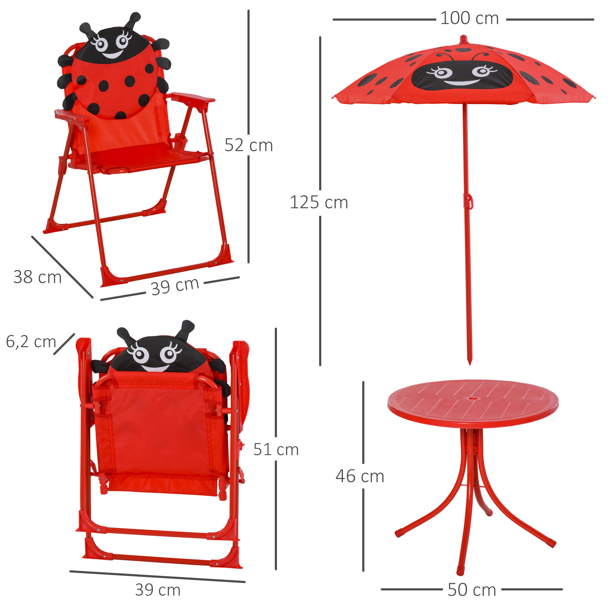 Conjunto Mesa e Cadeiras Exterior Criança 50x50x46cm Vermelho Outsunny 3/7