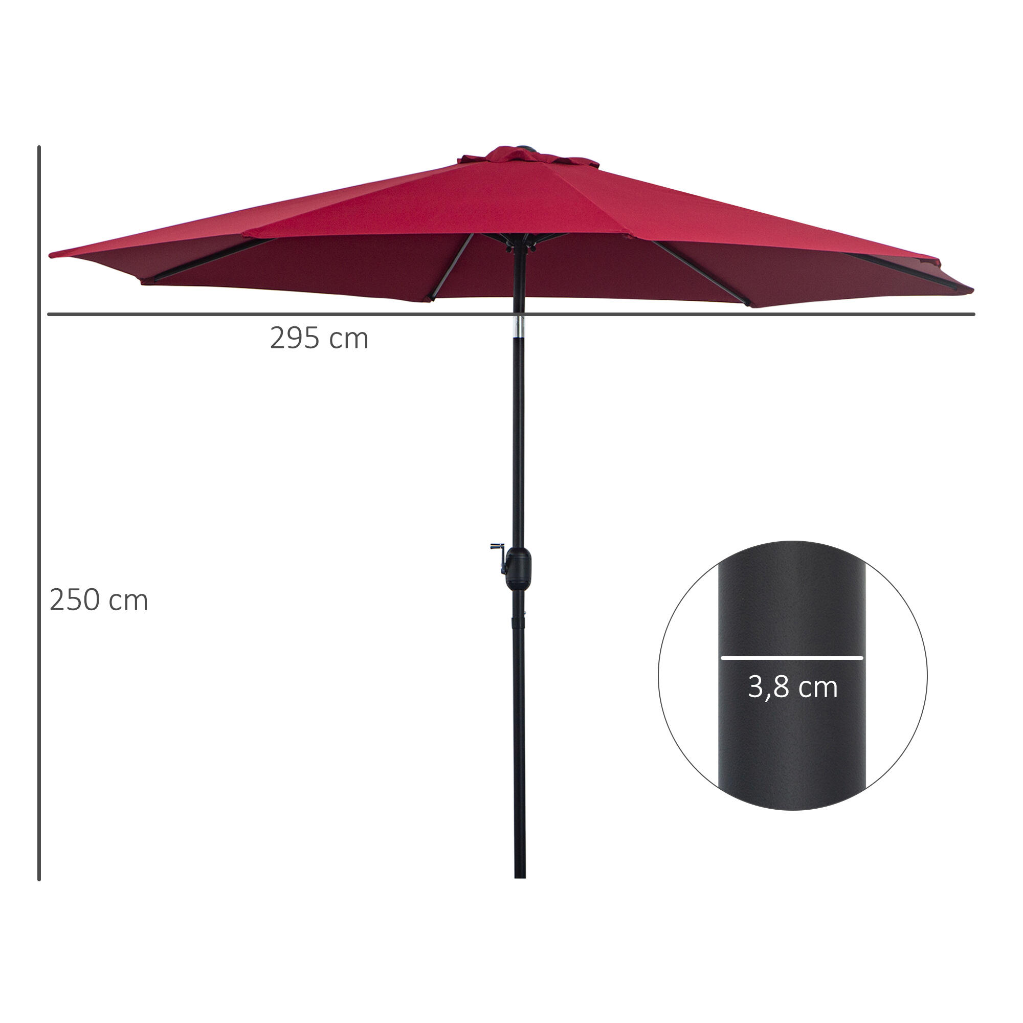 Sombrilla de camping Outsunny 295x295x250 cm Rojo Vino 3/6