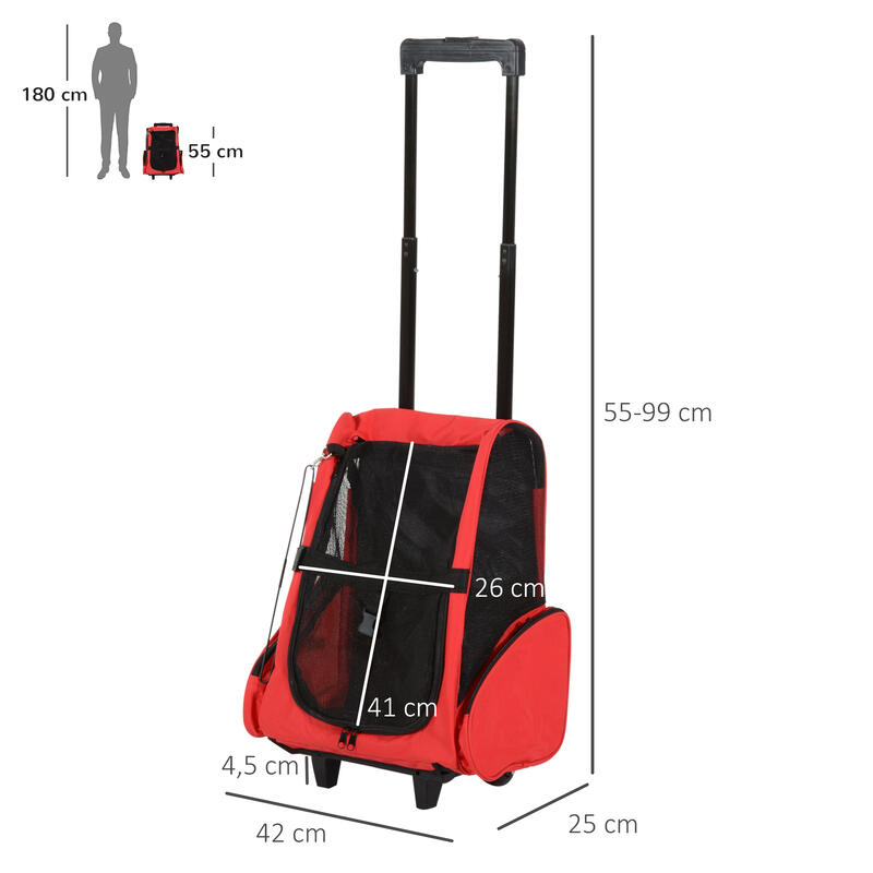 Transportín Carrito para Mascotas PawHut 42x25x55 cm Rojo