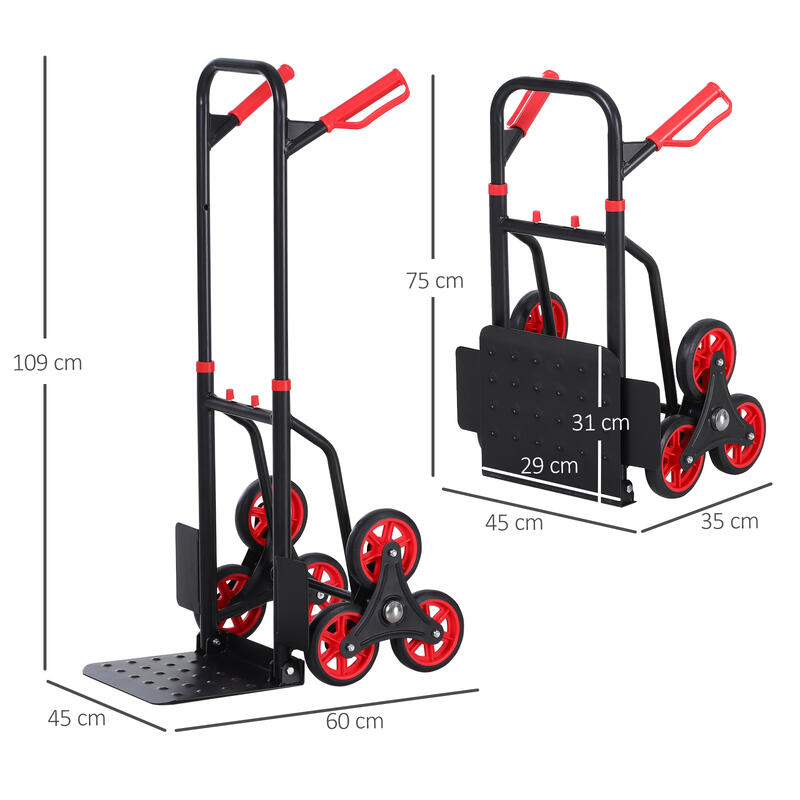 Carretilla de Mano Portátil para Escalera DURHAND 60x45x109cm negro y rojo