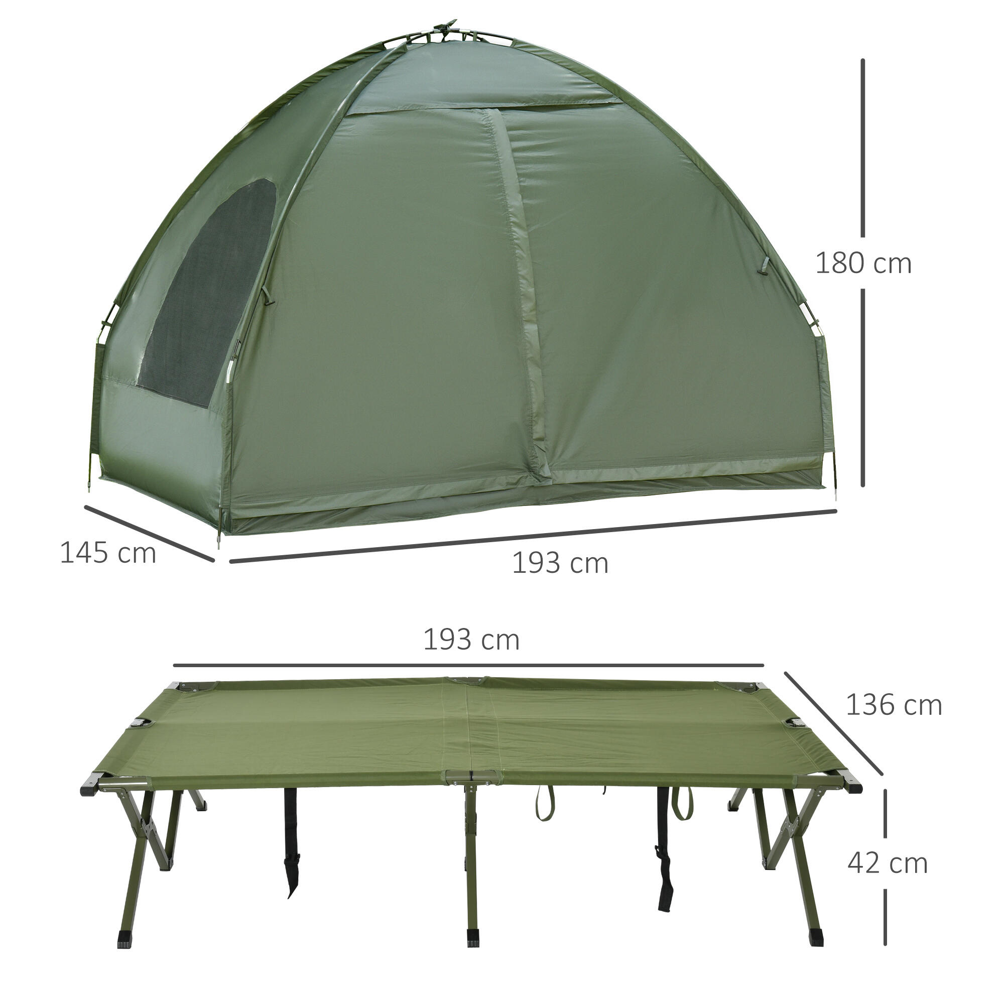 Cama Doble de Camping con Tienda Outsunny 193x145x180 cm Verde 3/8