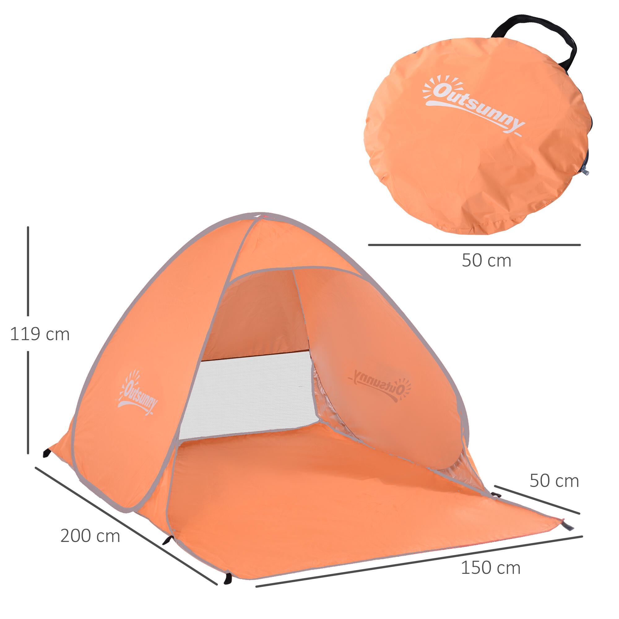 Abrigo solar de praia Portátil com Proteção UV outsunny 150x500x115cm laranja 3/7