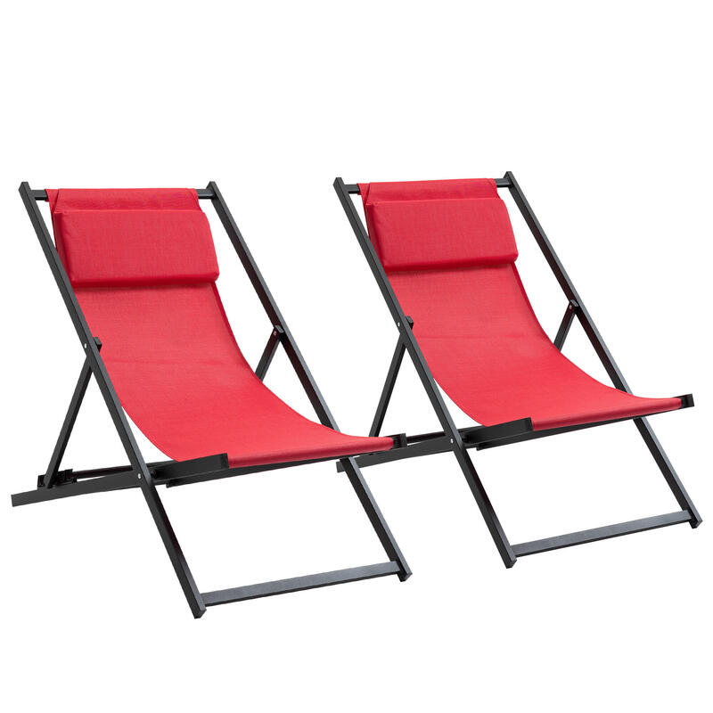 Outsunny Conjunto de 2 Cadeiras de praia 58x96.5x91.5 cm cor de Vinho