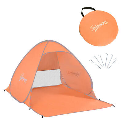 Outsunny Tenda da Spiaggia Pop Up con Finestra e Borsa di Trasporto Arancione