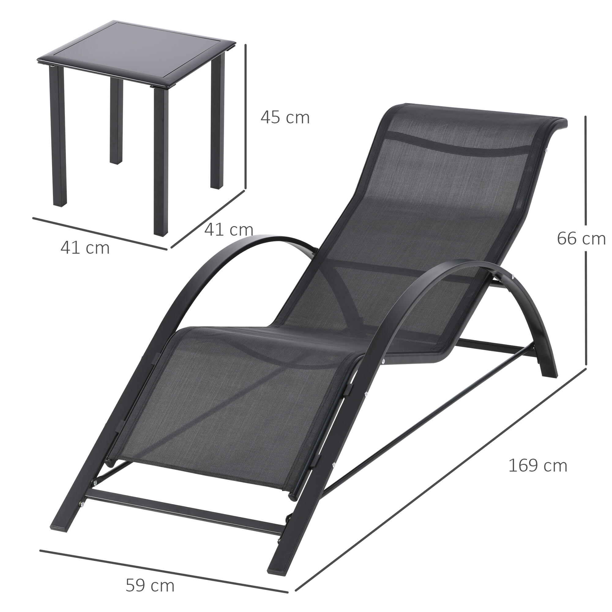 Juego de 2 Tumbonas y Mesa de camping Outsunny 59x169x66 cm Negro 3/7