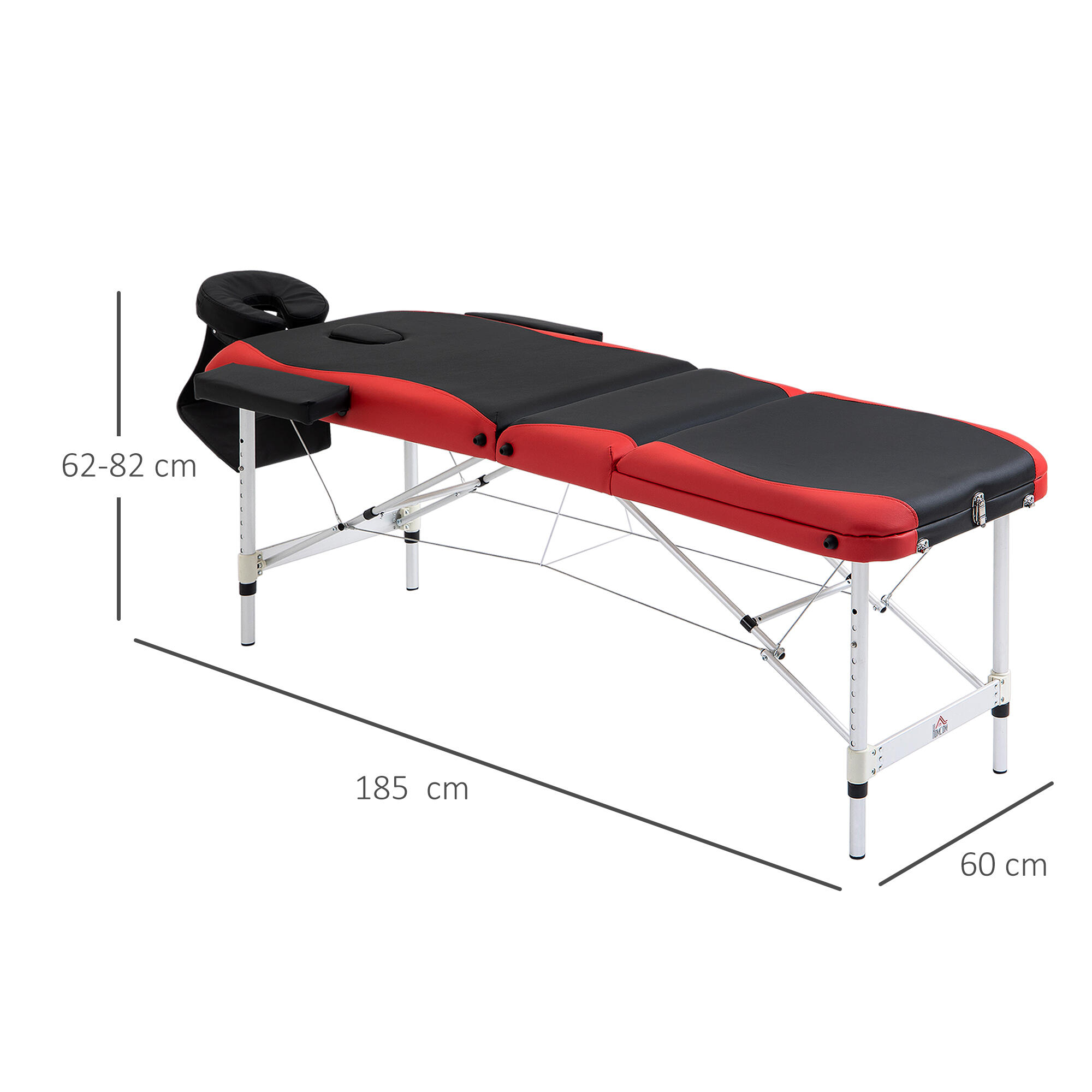 Marquesa de Massagem Dobrável homcom 185x60x62-82cm Preto e Vermelho 3/6