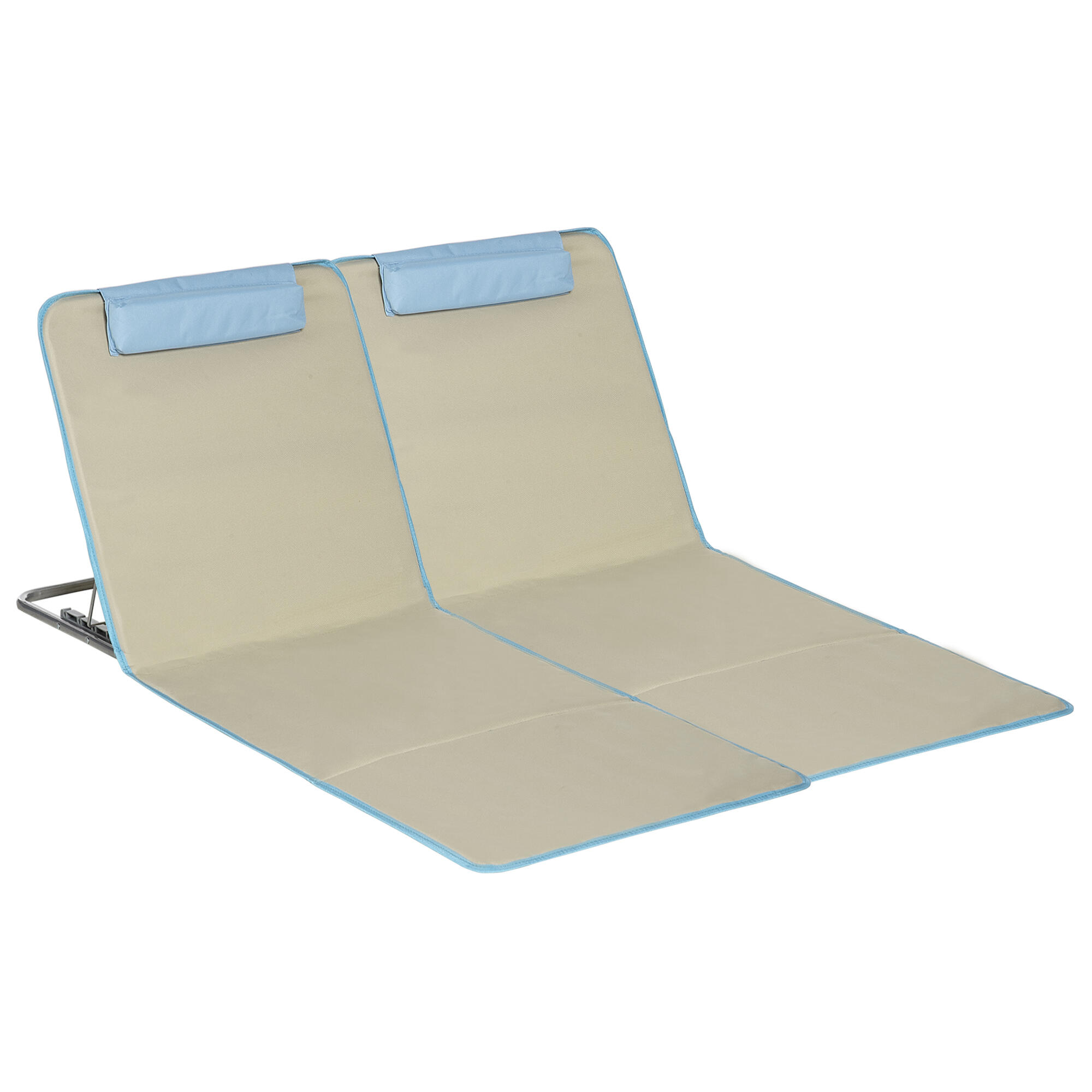 Conjunto de 2 Passadeiras de Praia Dobráveis 124x53x37-50cm Bege e Azul Outsunny