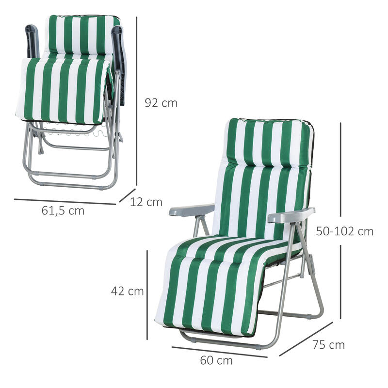 Outsunny Conjunto de 2 Cadeiras de praia 60x75x102cm Verde Branco