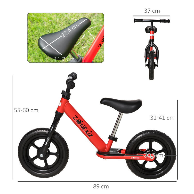 Bicicleta sem Pedais para Crianças 89x37x55 cm Vermelho HOMCOM