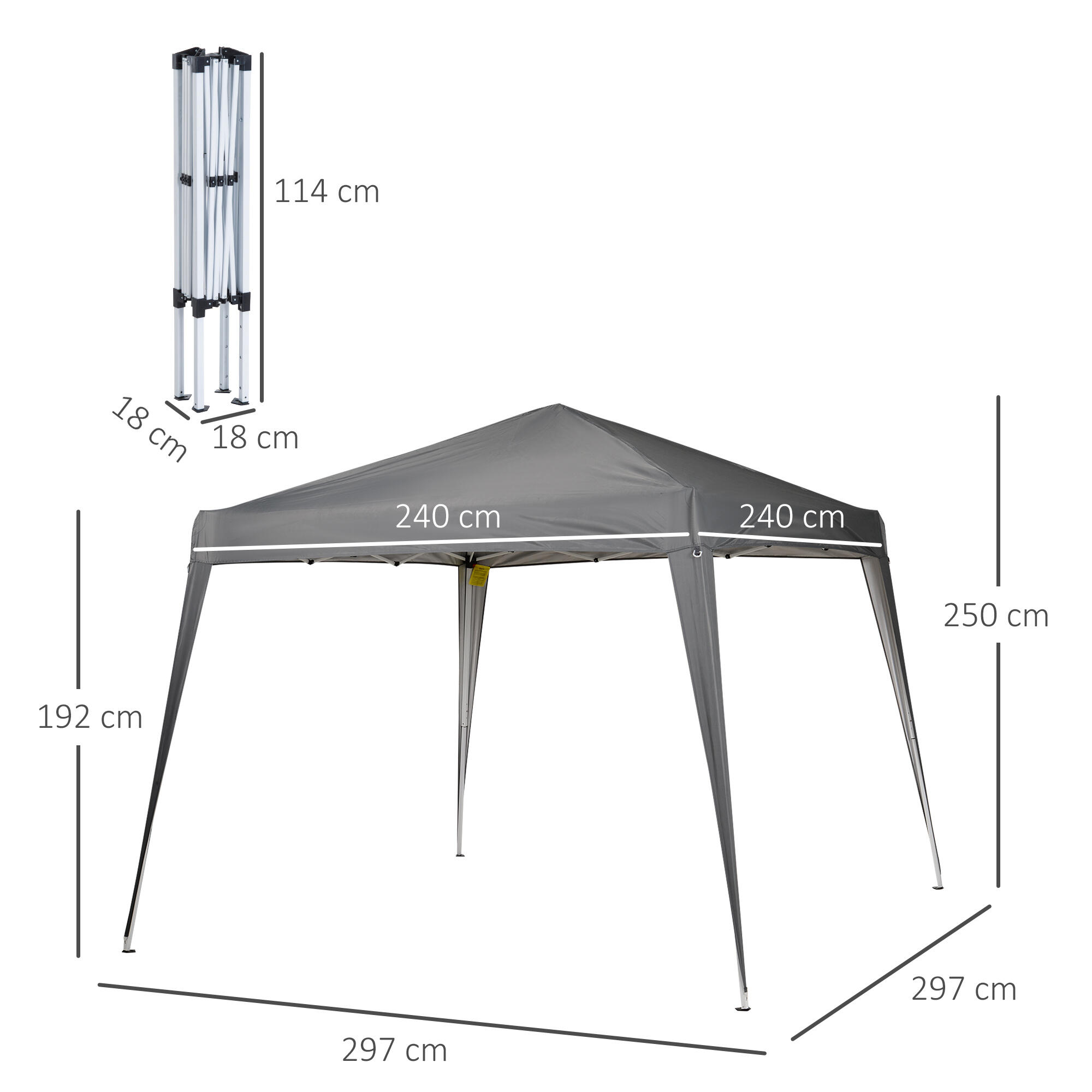Tenda Dobrável 240x240x250 cm Cinza Outsunny 2/6