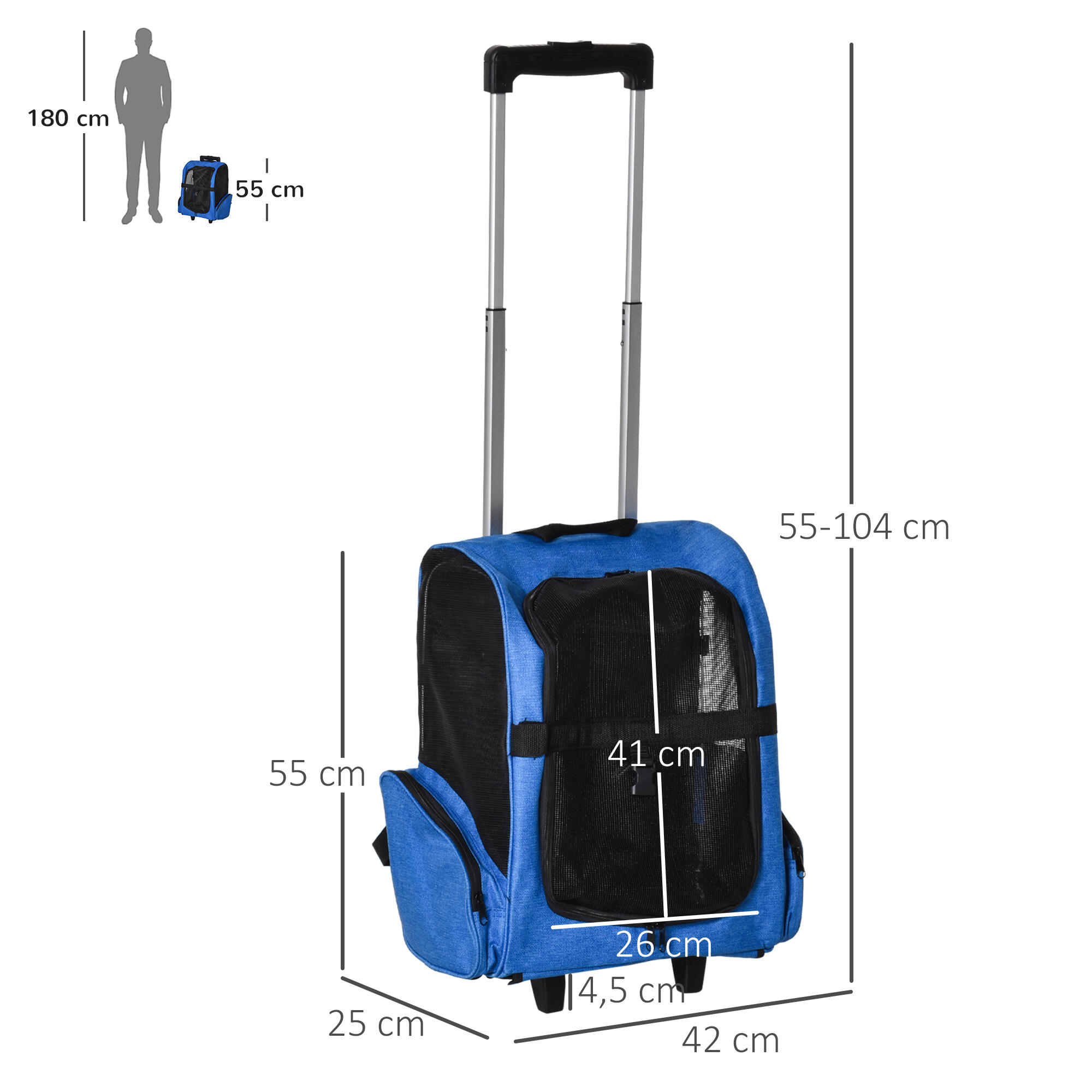 Transportadora Carrinho para Animais de Estimação 42x25x55cm Azul PawHut 3/7