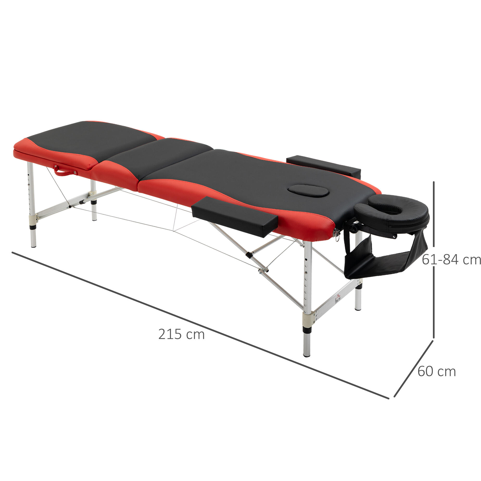 Marquesa de Massagem Dobrável e Portátil homcom 215x60x61-84cm Preto e Vermelho 3/7