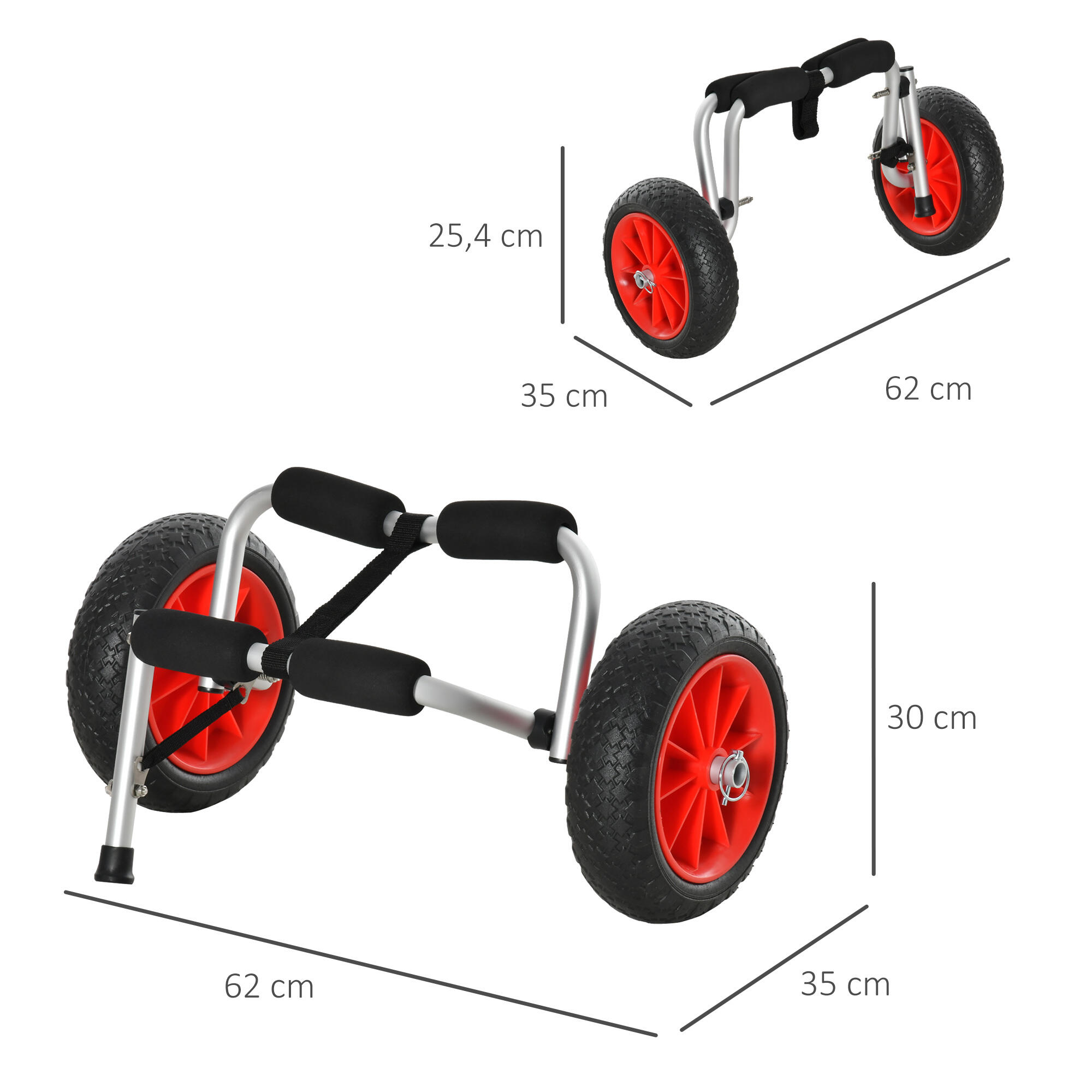 Carro de Transporte Kayak Dobrável 62x35x30cm Vermelho e Preto Outsunny 3/7