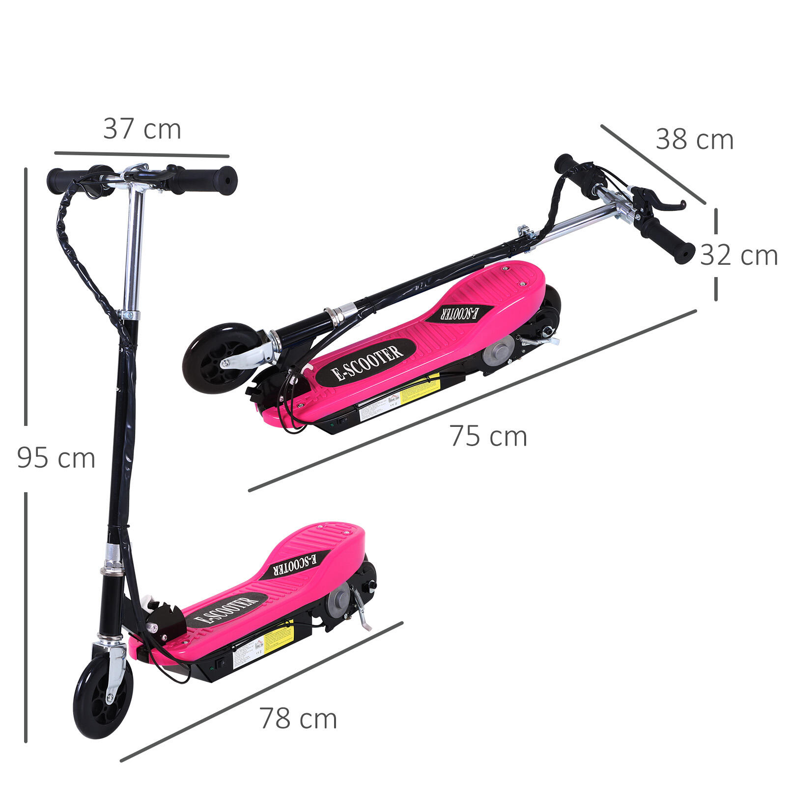 Patinete Eléctrico para Niños HOMCOM 78x37x99 cm Rosa 3/6