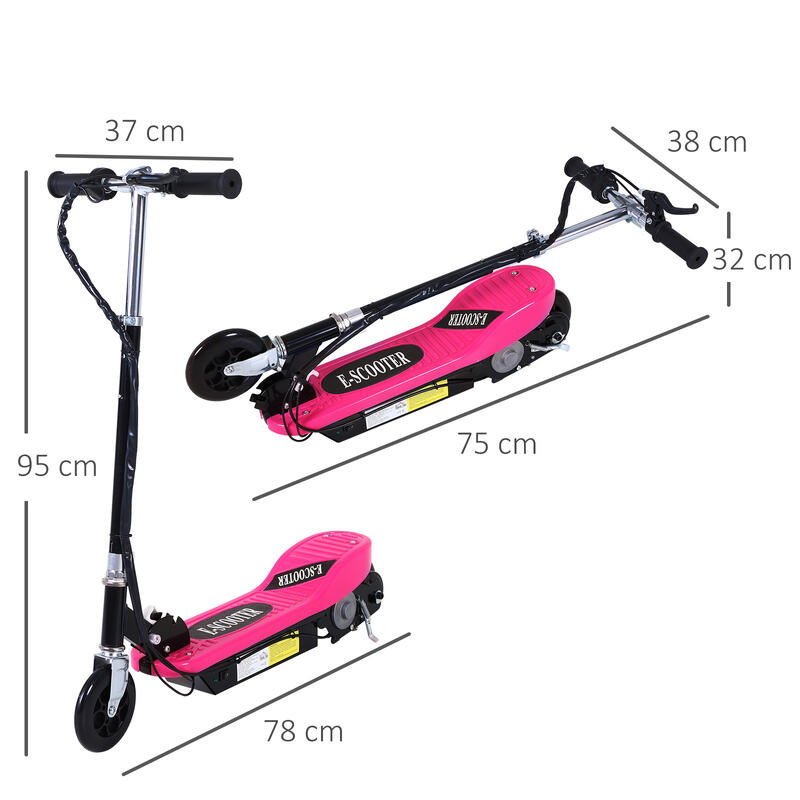 Patinete Eléctrico para Niños HOMCOM 78x37x99 cm Rosa