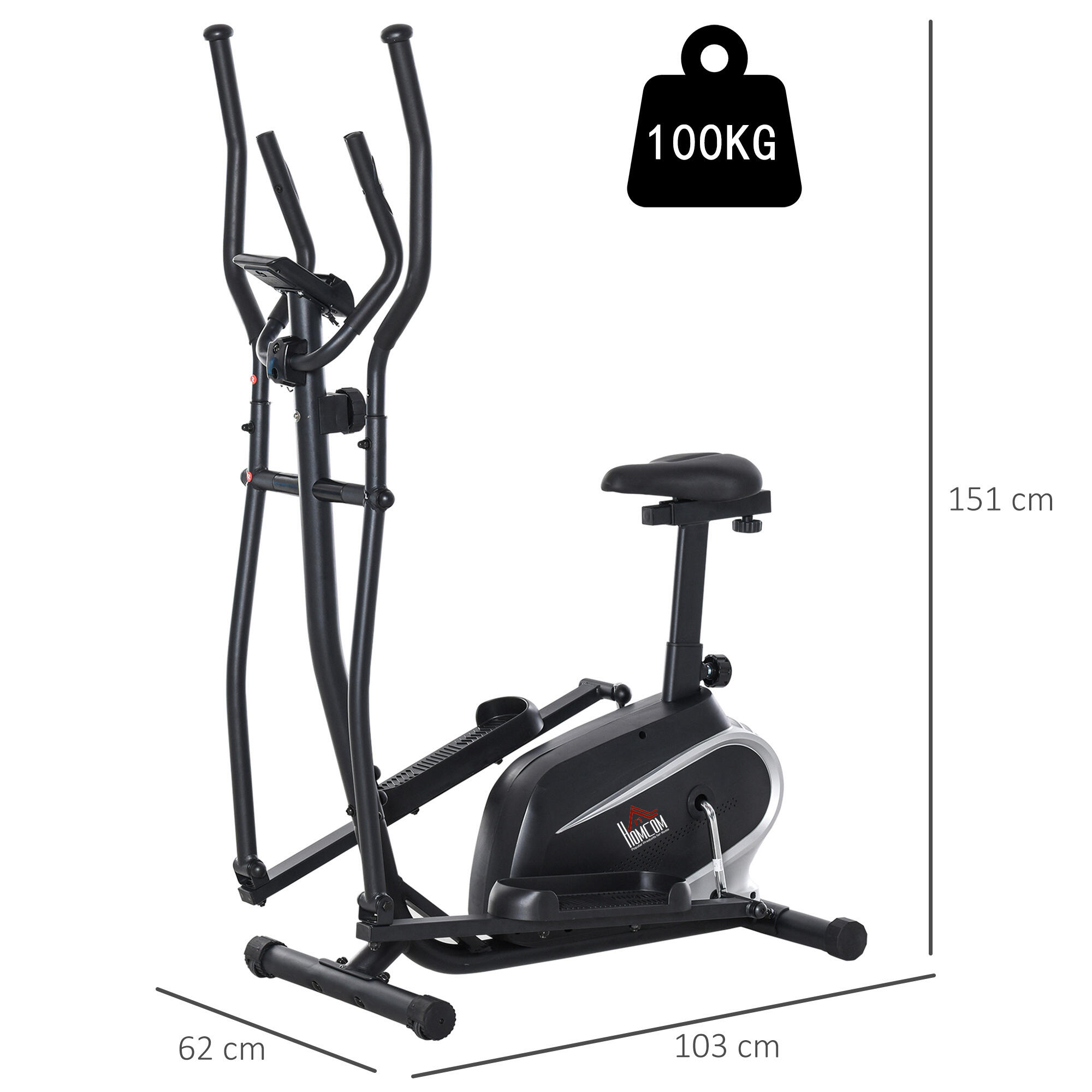 Bicicleta Elíptica HOMCOM 103x62x151 cm Negro 3/6