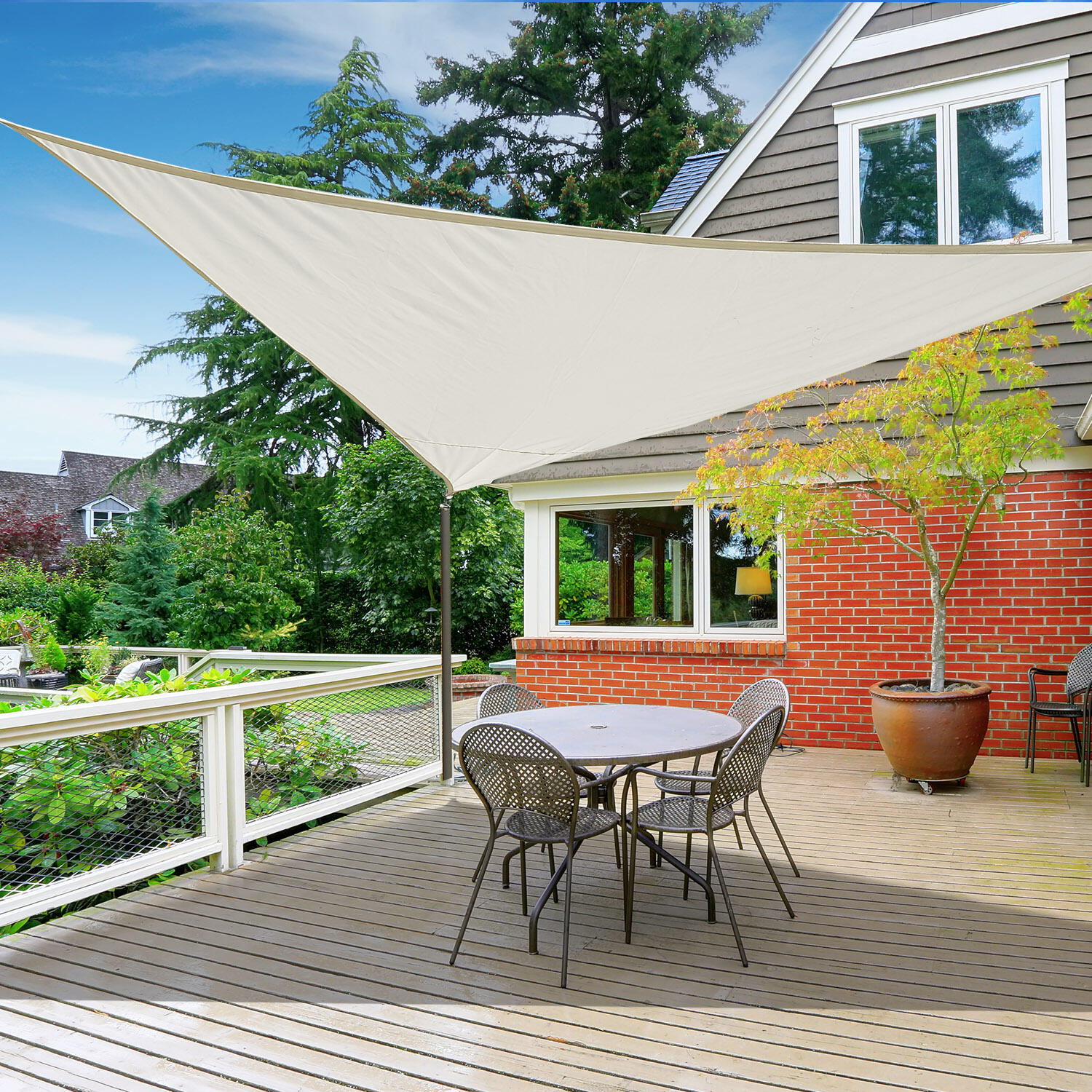 Toldo Vela Triangular Outsunny 600x600x600 cm Crema 2/7