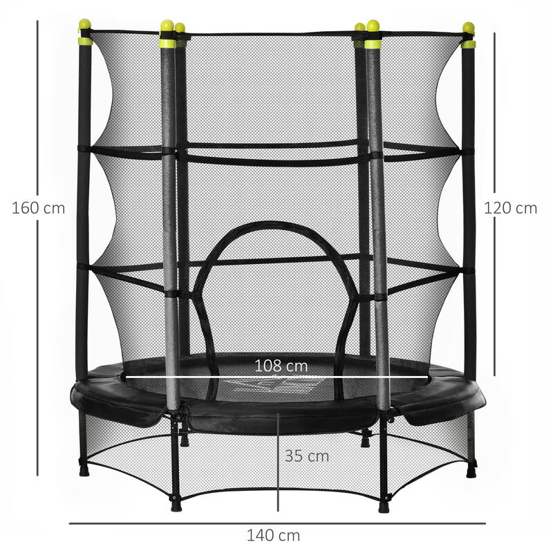 Trampolim para Crianças 140x140x160 cm Preto HOMCOM