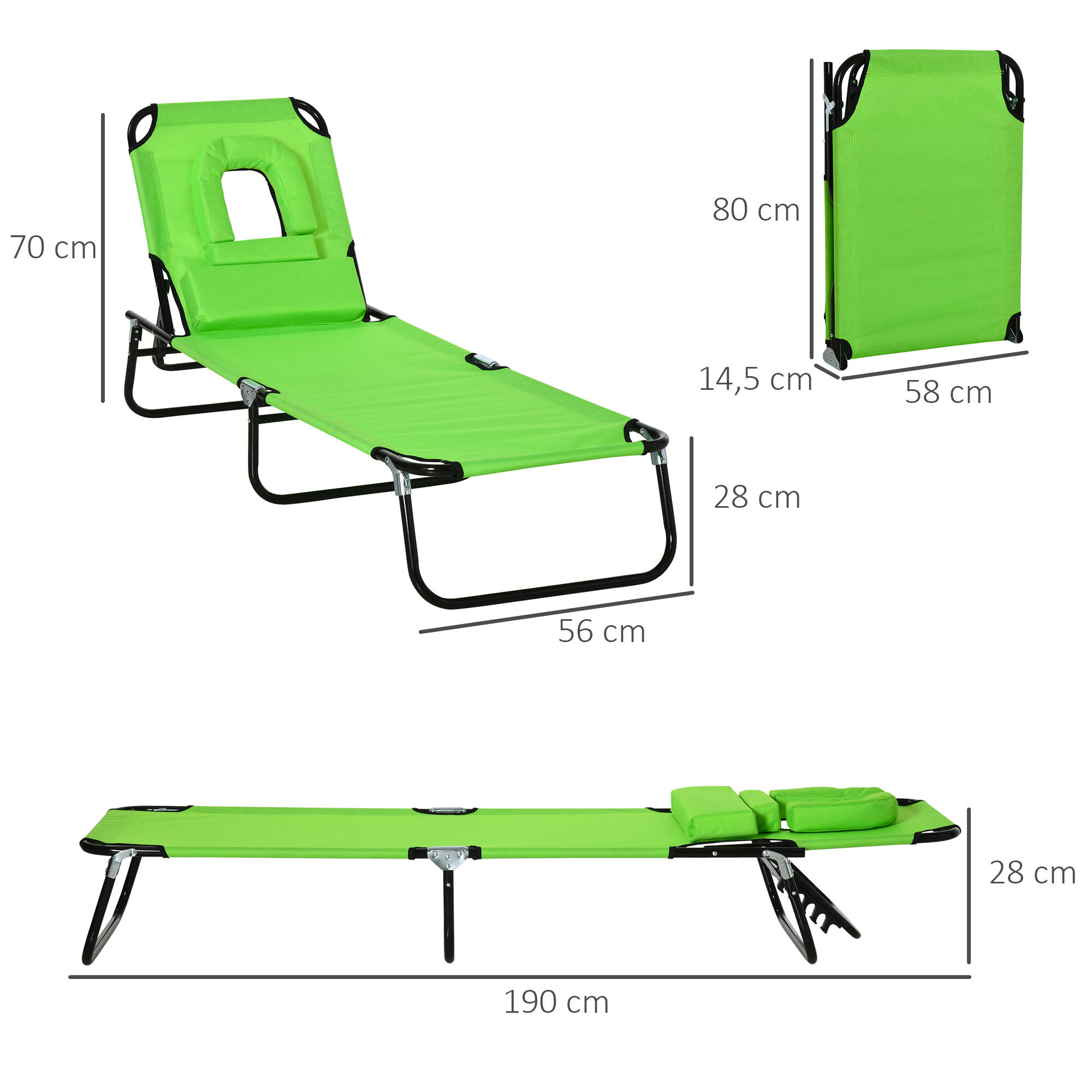 Tumbona Plegable Outsunny 190x56x28 cm Verde 3/7