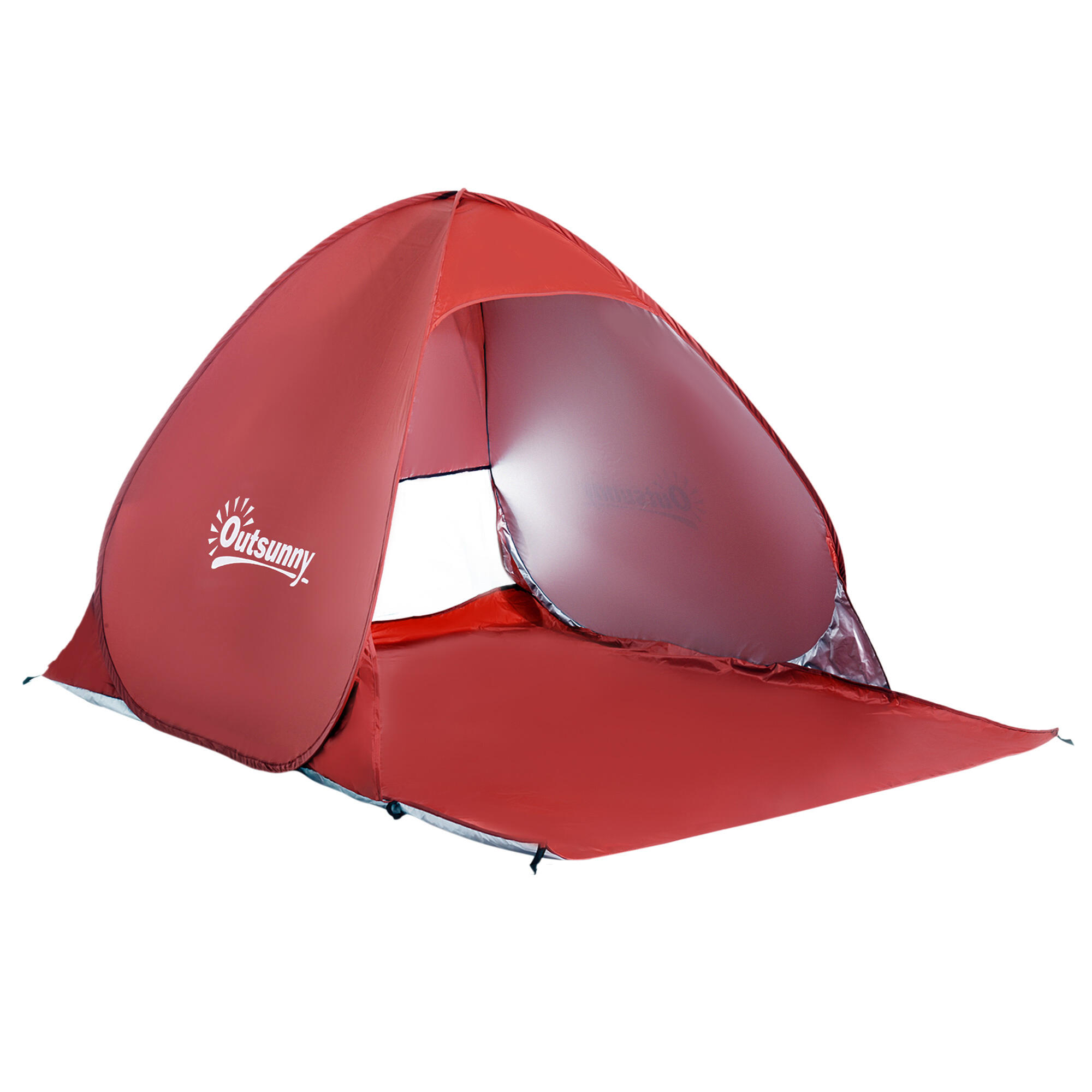 Abrigo solar de praia Portátil com Proteção UV outsunny 150x500x115cm vermelho