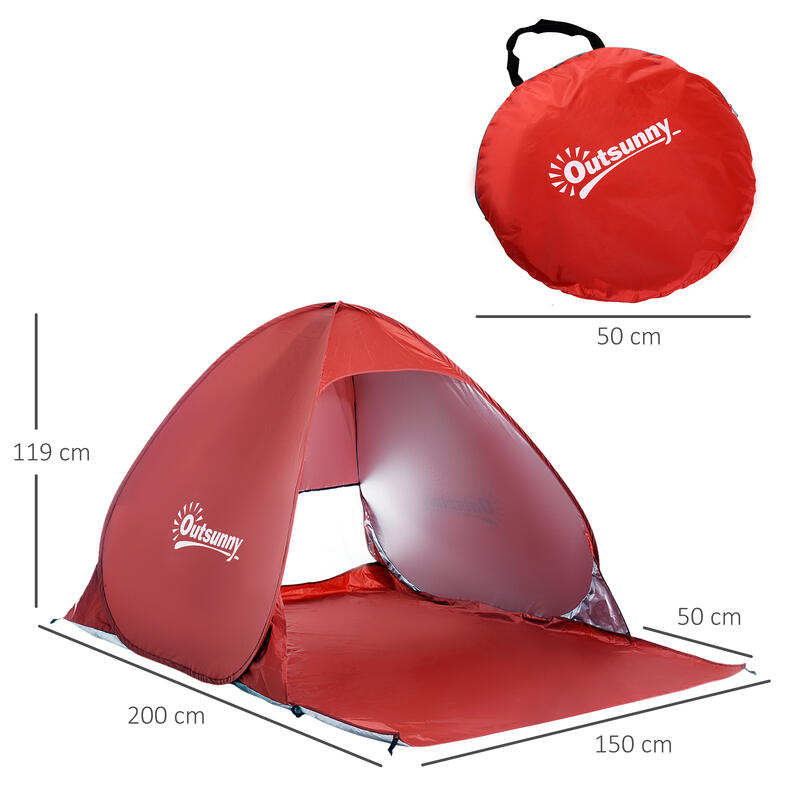 Abrigo solar de praia Portátil com Proteção UV outsunny 150x500x115cm vermelho