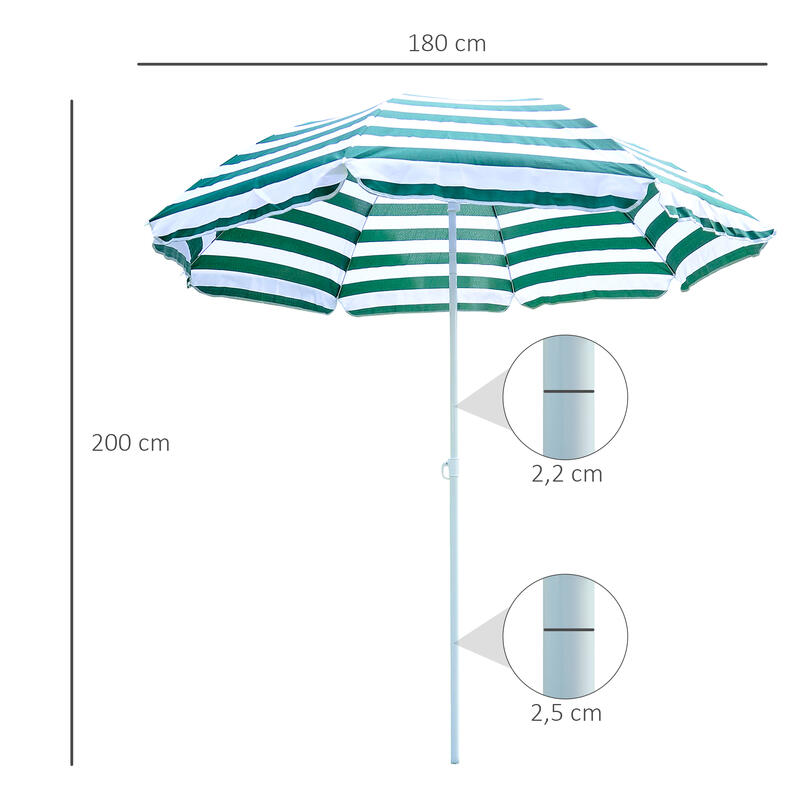 Chapéu de Sol de Praia 180x180x200 cm Verde e Branco Outsunny