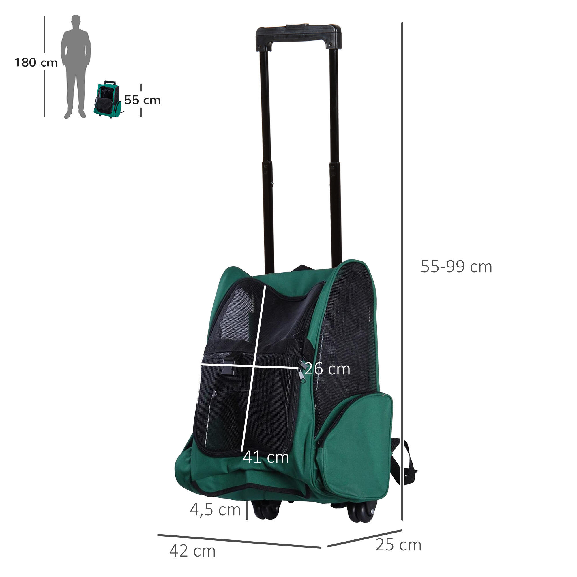 Transportadora Animais de Estimação 42x25x55cm Verde PawHut 3/7