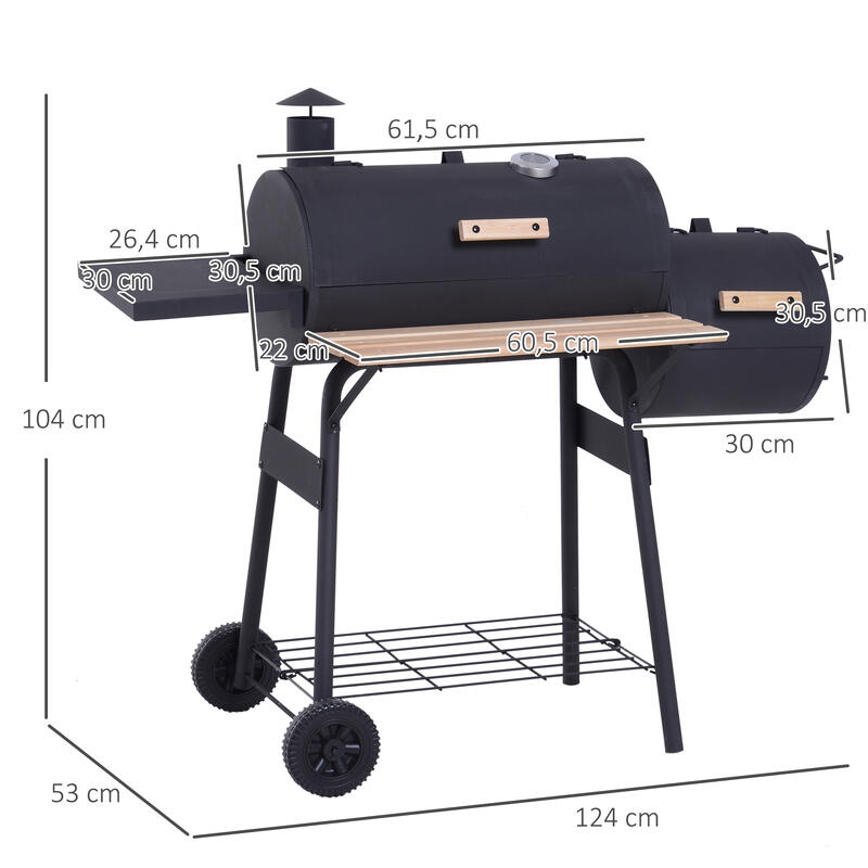 Barbacoa de Carbón Outsunny 124x53x104 cm Negro