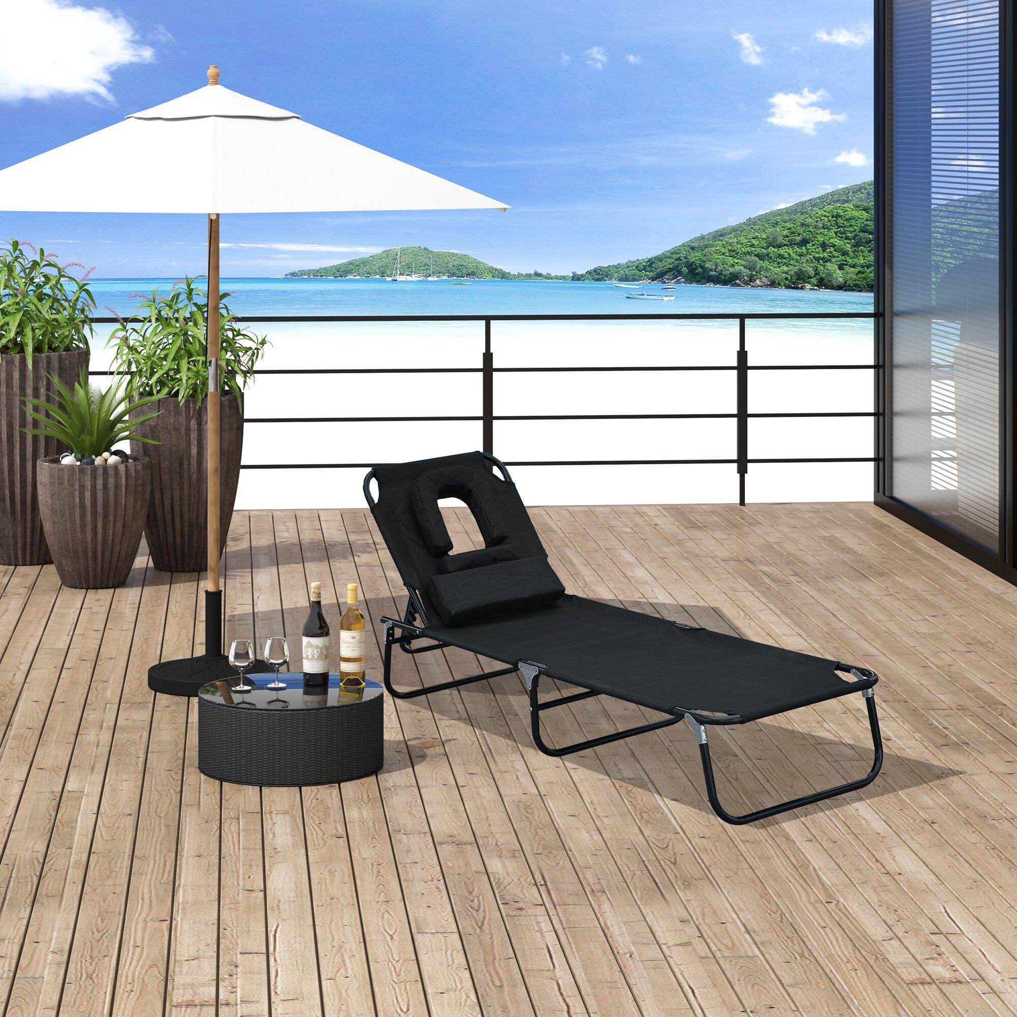 Tumbona Plegable Outsunny 190x56x28 cm Negro 2/7