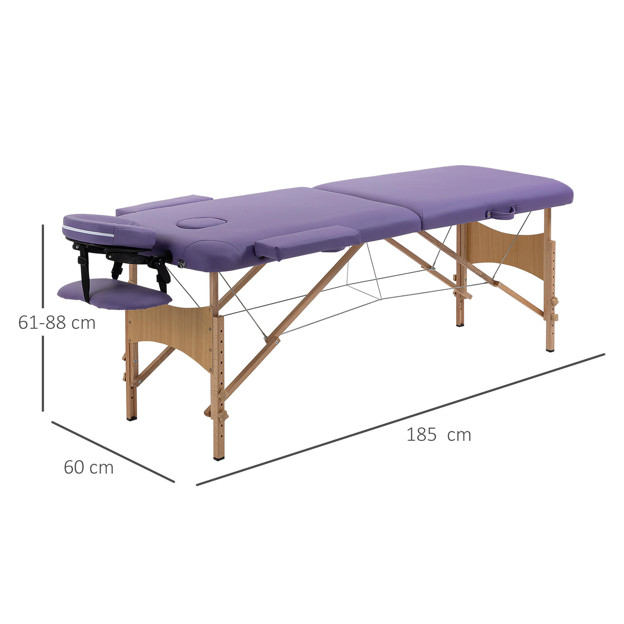 Marquesa de Massagem Dobrável homcom 182x60x61-88 cm Roxo 3/6