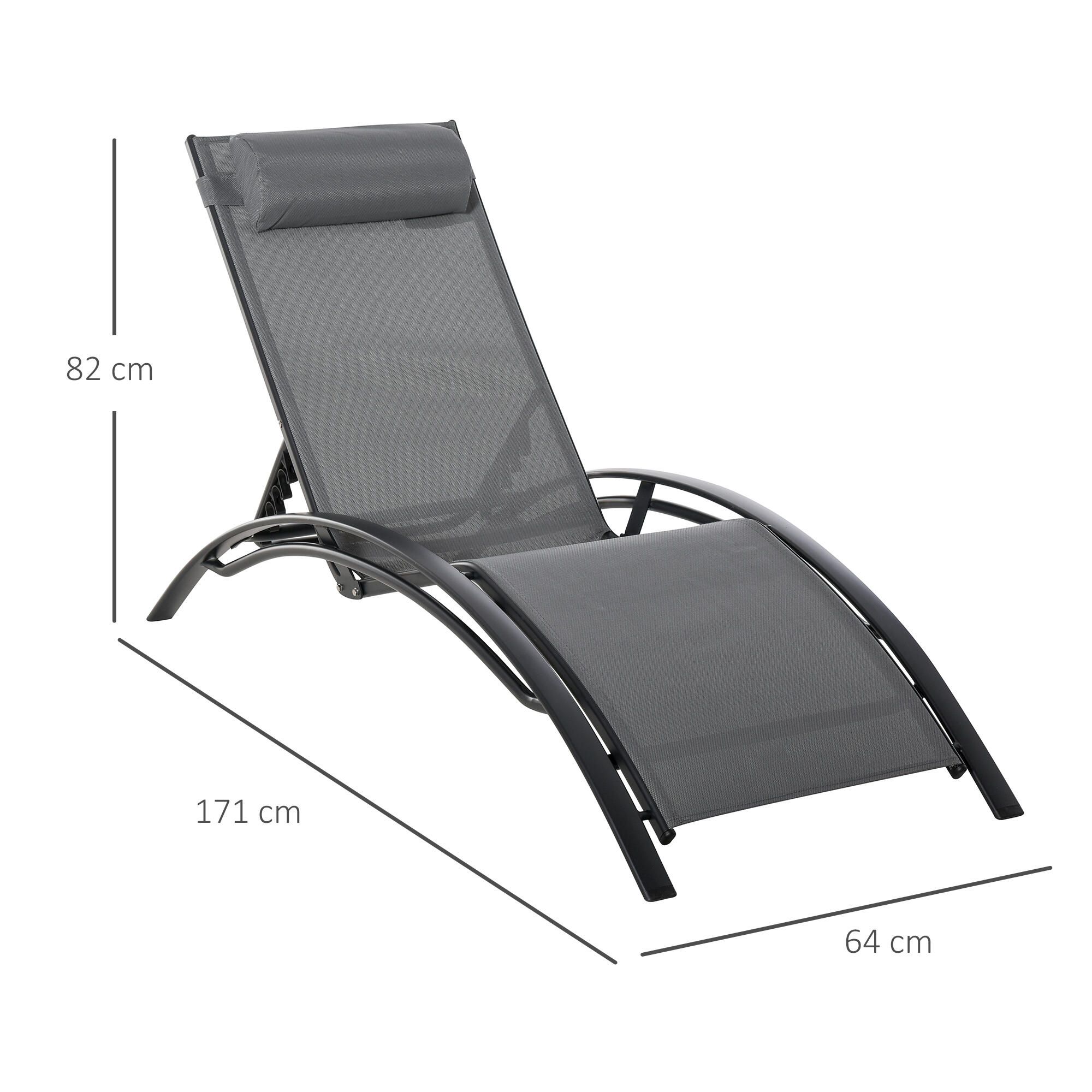 Tumbona Reclinable Outsunny 171x64x82 cm Gris Oscuro 3/7