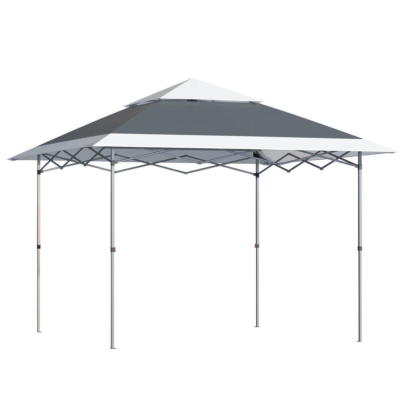 Outsunny Toldo com Altura Ajustável Teto Duplo 3,5x3,5m Cinza Branco