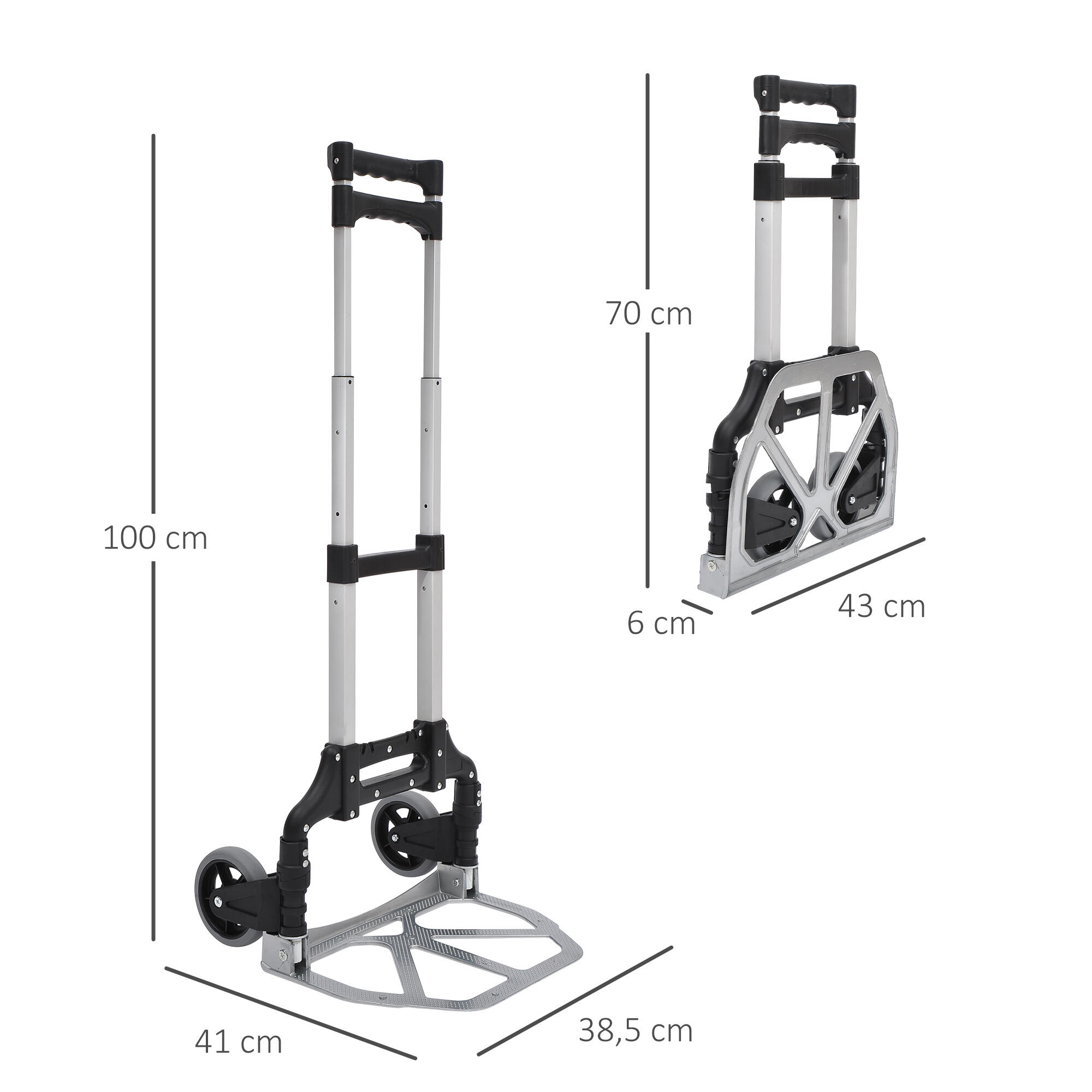Carrinho de Mão dobrável 41x38.5x100 cm Prata HOMCOM 3/7