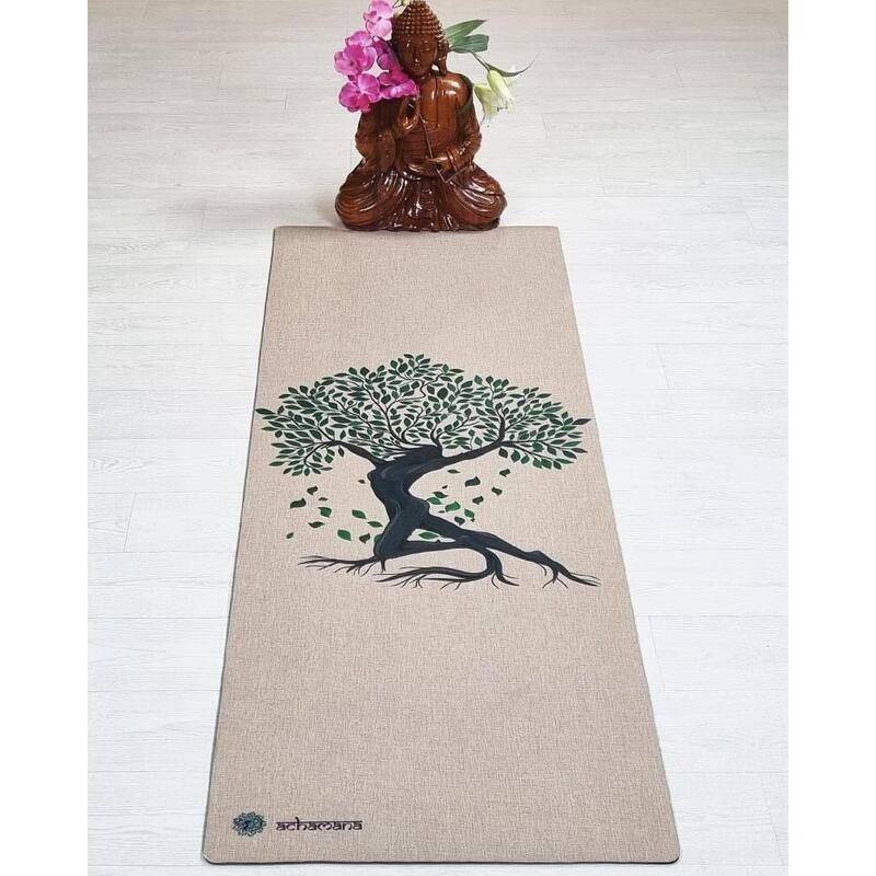 Yogamat natuurrubber & hennep 4,5 mm + Transportzak - Levensboom