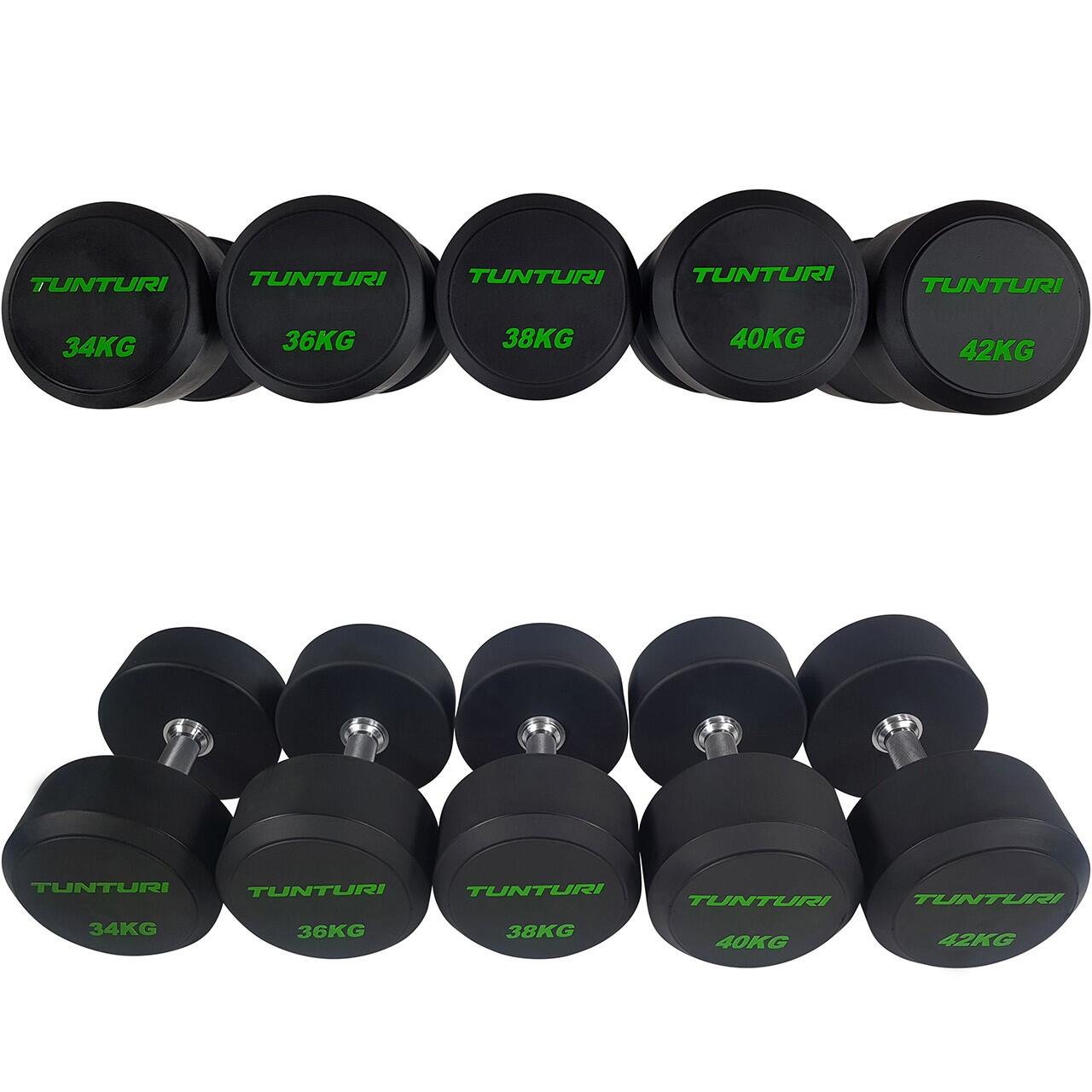 Tunturi Poly Urethane PRO PU Dumbbell set 34 - 42 kg