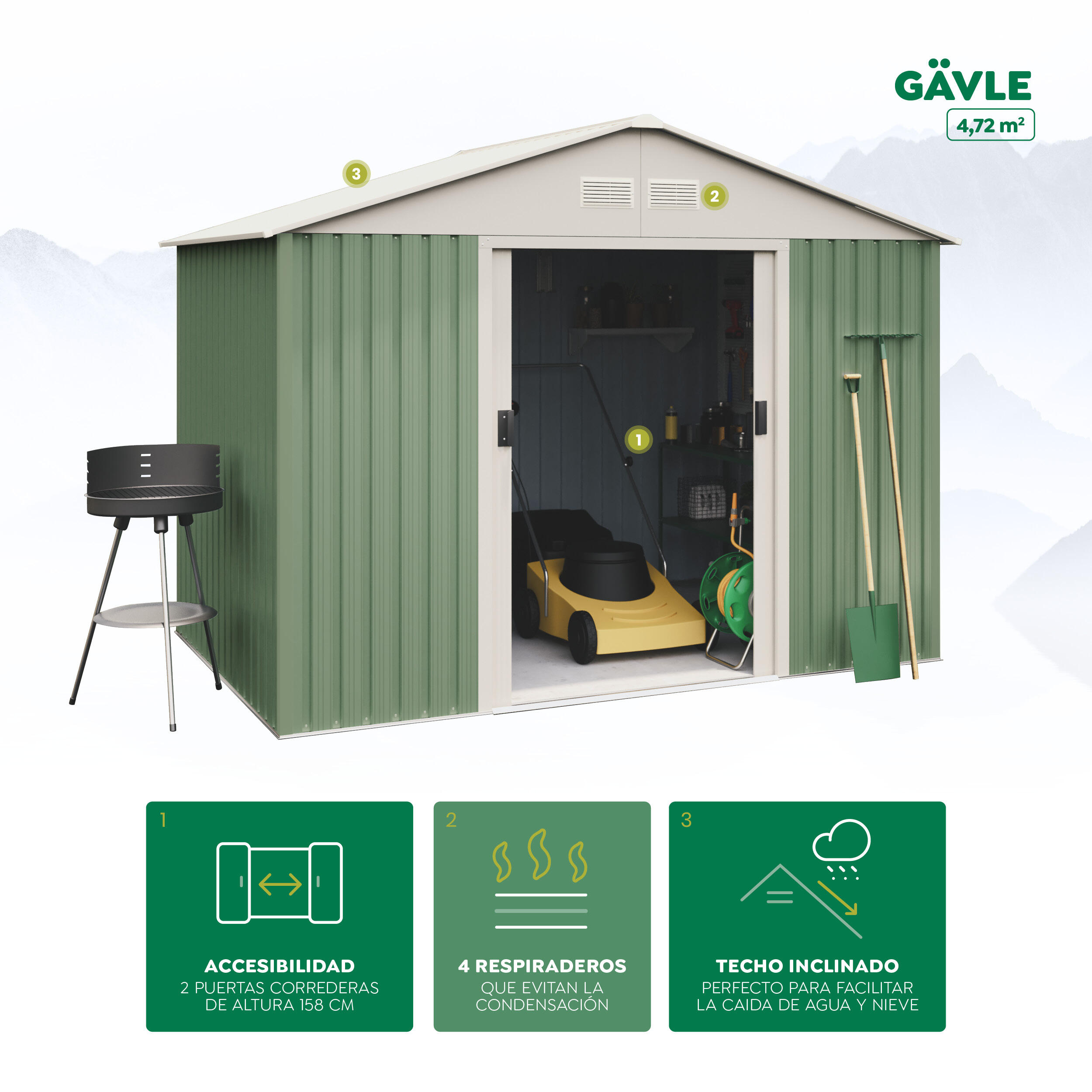 Abri de jardin métallique Gavle 4,72 m² - 10 ans de garantie - 261x181x198 cm 4/5