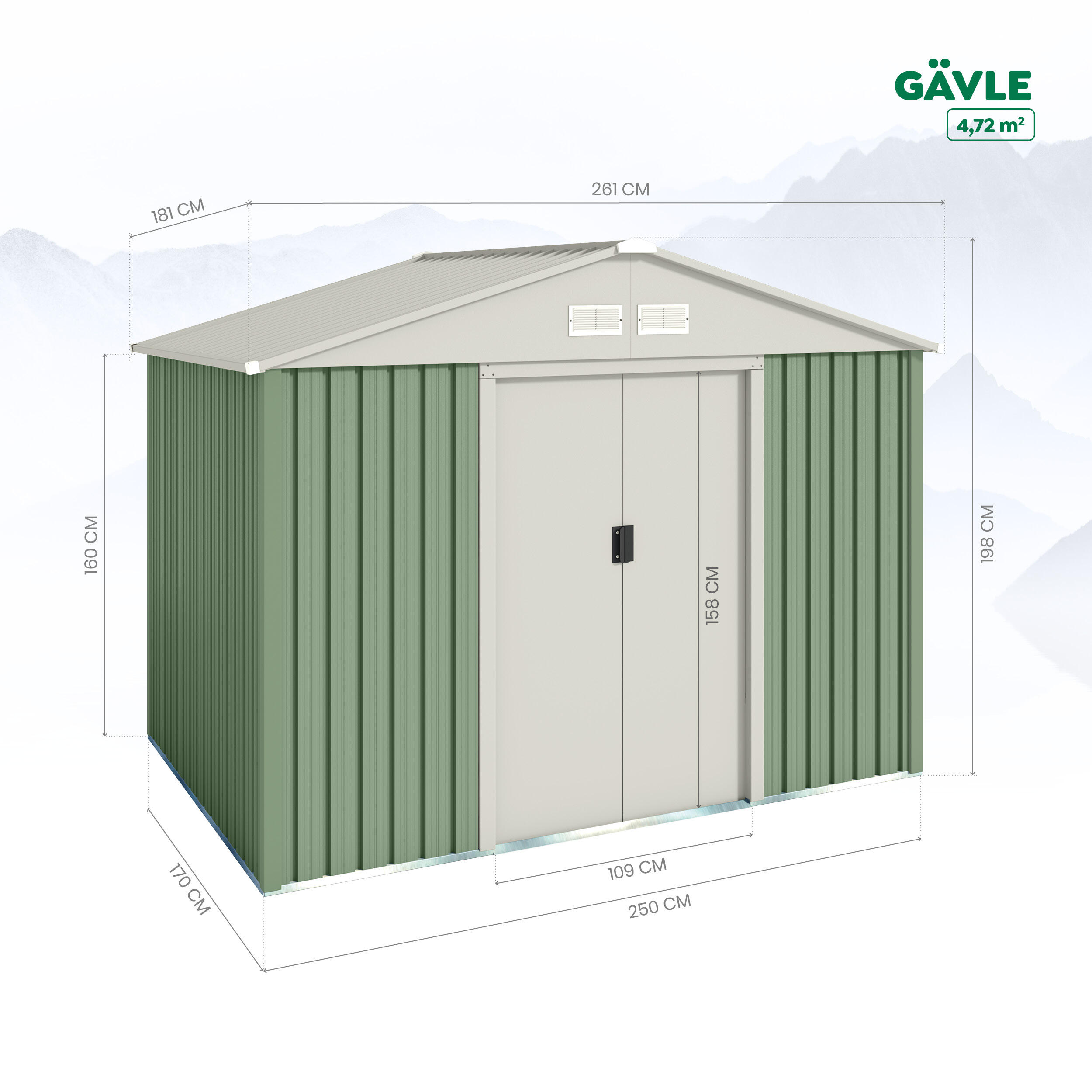 Abri de jardin métallique Gavle 4,72 m² - 10 ans de garantie - 261x181x198 cm 2/5