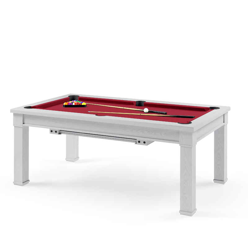 Bison Billard- und Esstisch Dolce Vita in Hamilton White, Bordeux Rot, 6.5 ft