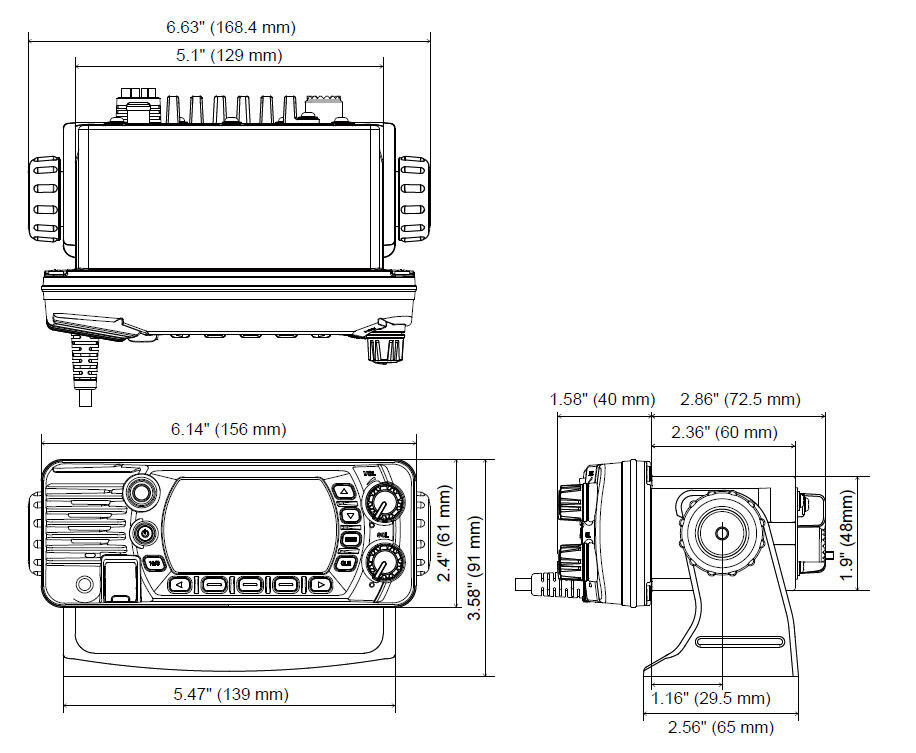 GX1400GPSE: VHF fixe compacte 25W classe D IPX8 noire avec antenne GPS interne 4/4